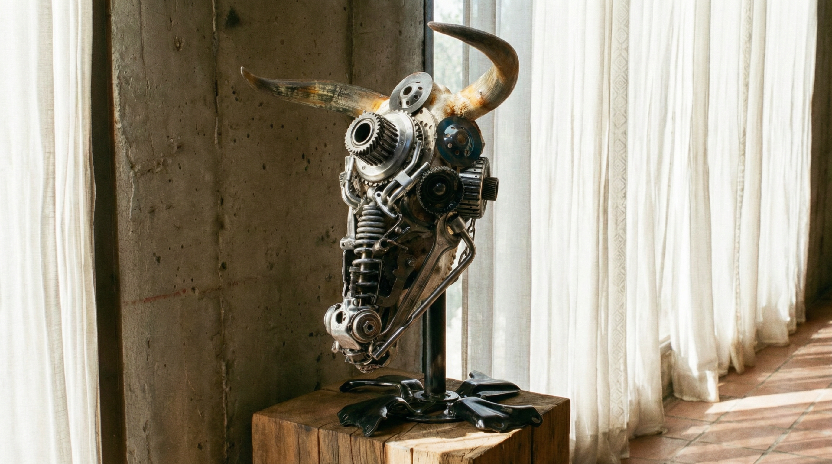 Recycled Metal Art Bull Skulls