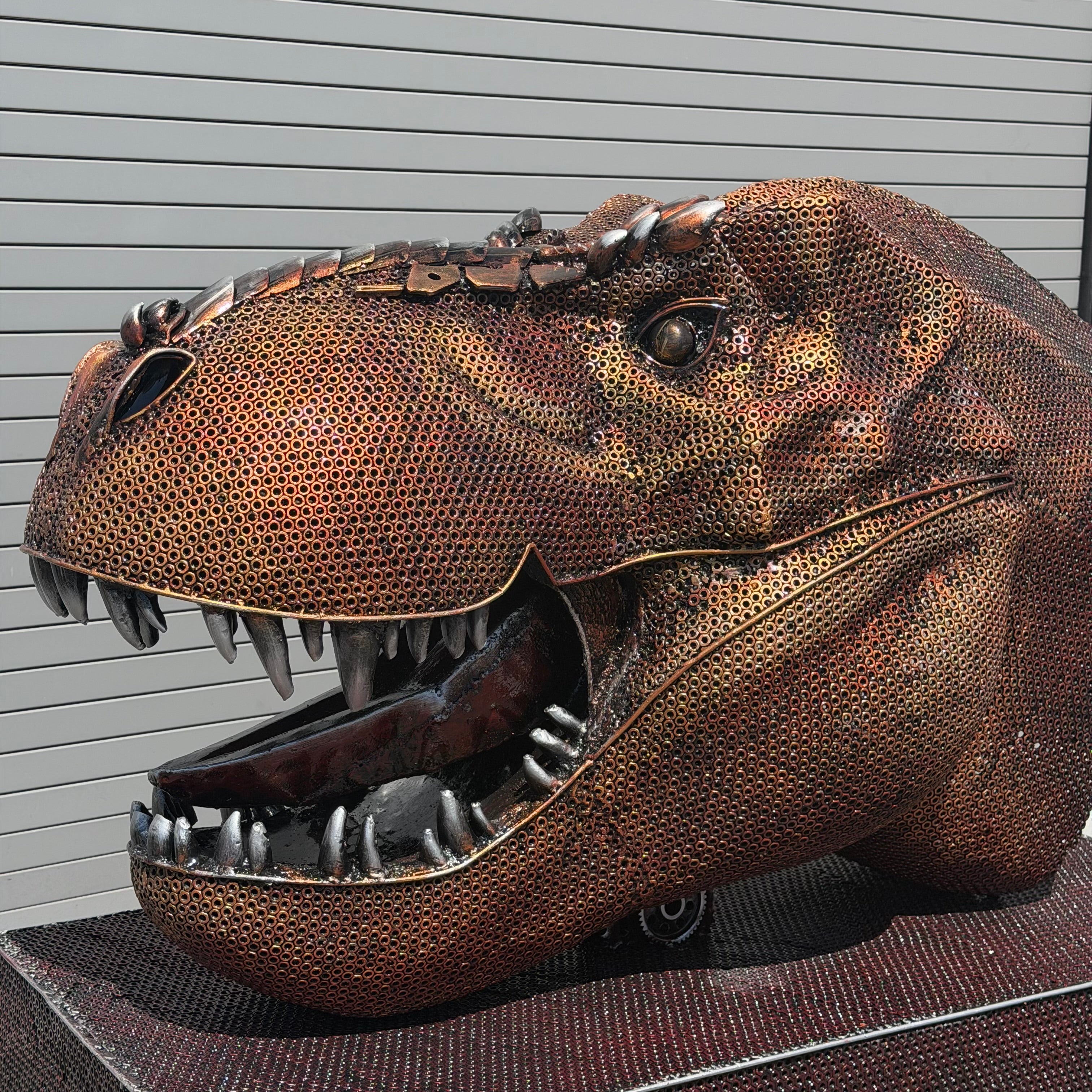 Handcrafted Recycled Metal Tyrannosaurus Rex Head Sculpture