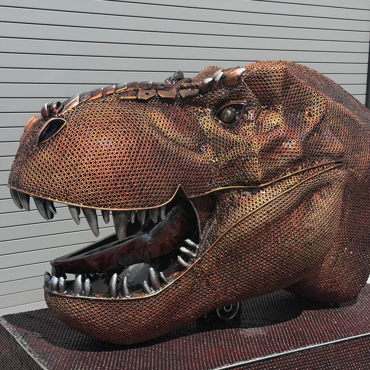 Handcrafted Recycled Metal Tyrannosaurus Rex Head Sculpture