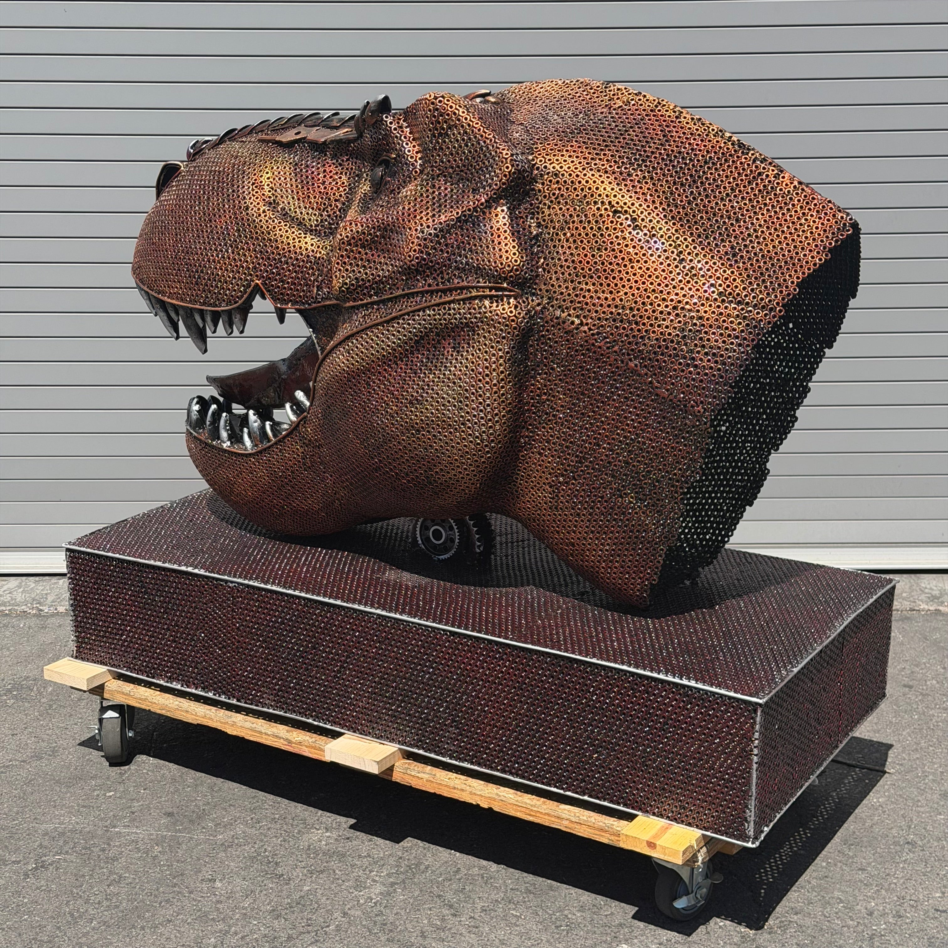 Handcrafted Recycled Metal Tyrannosaurus Rex Head Sculpture