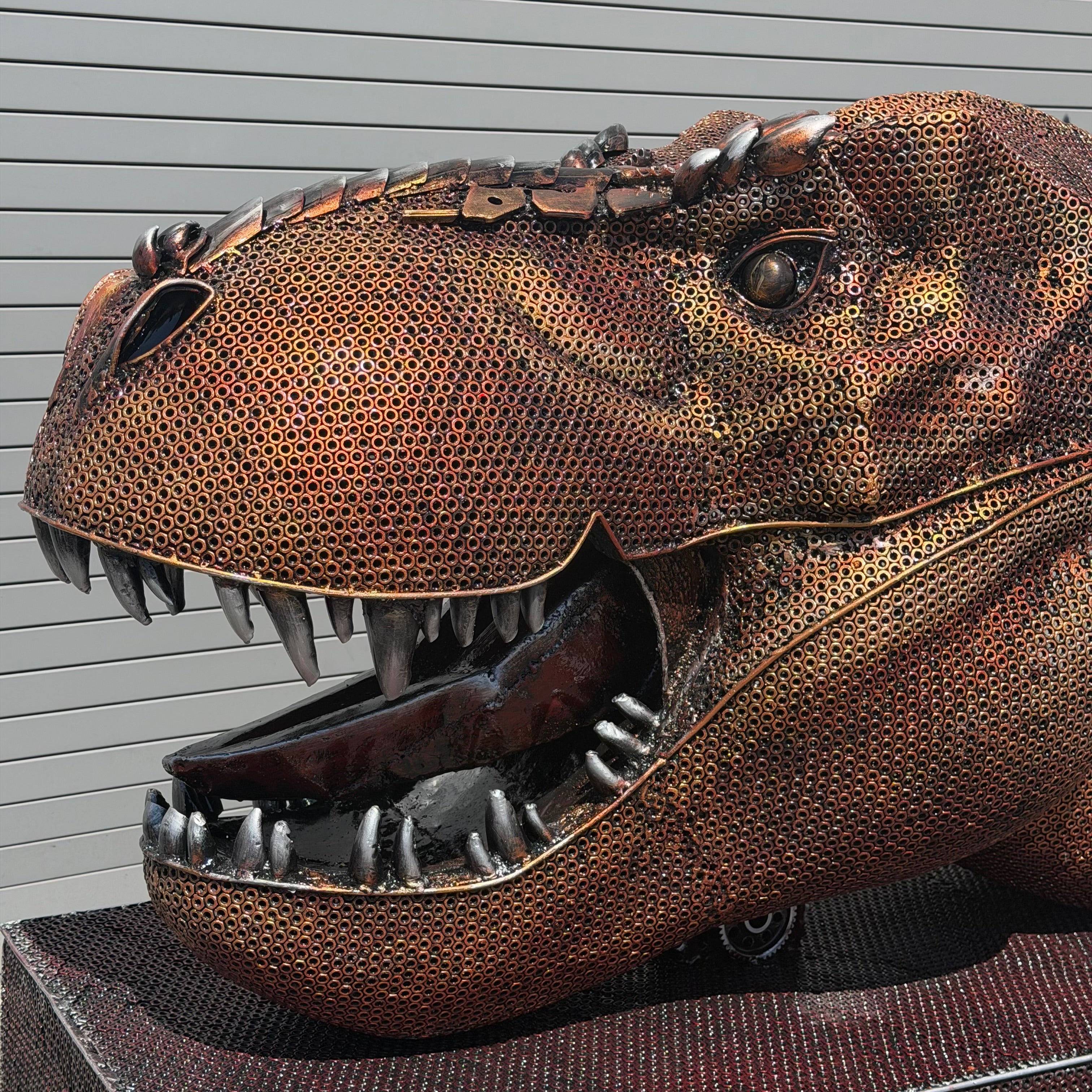 Handcrafted Recycled Metal Tyrannosaurus Rex Head Sculpture