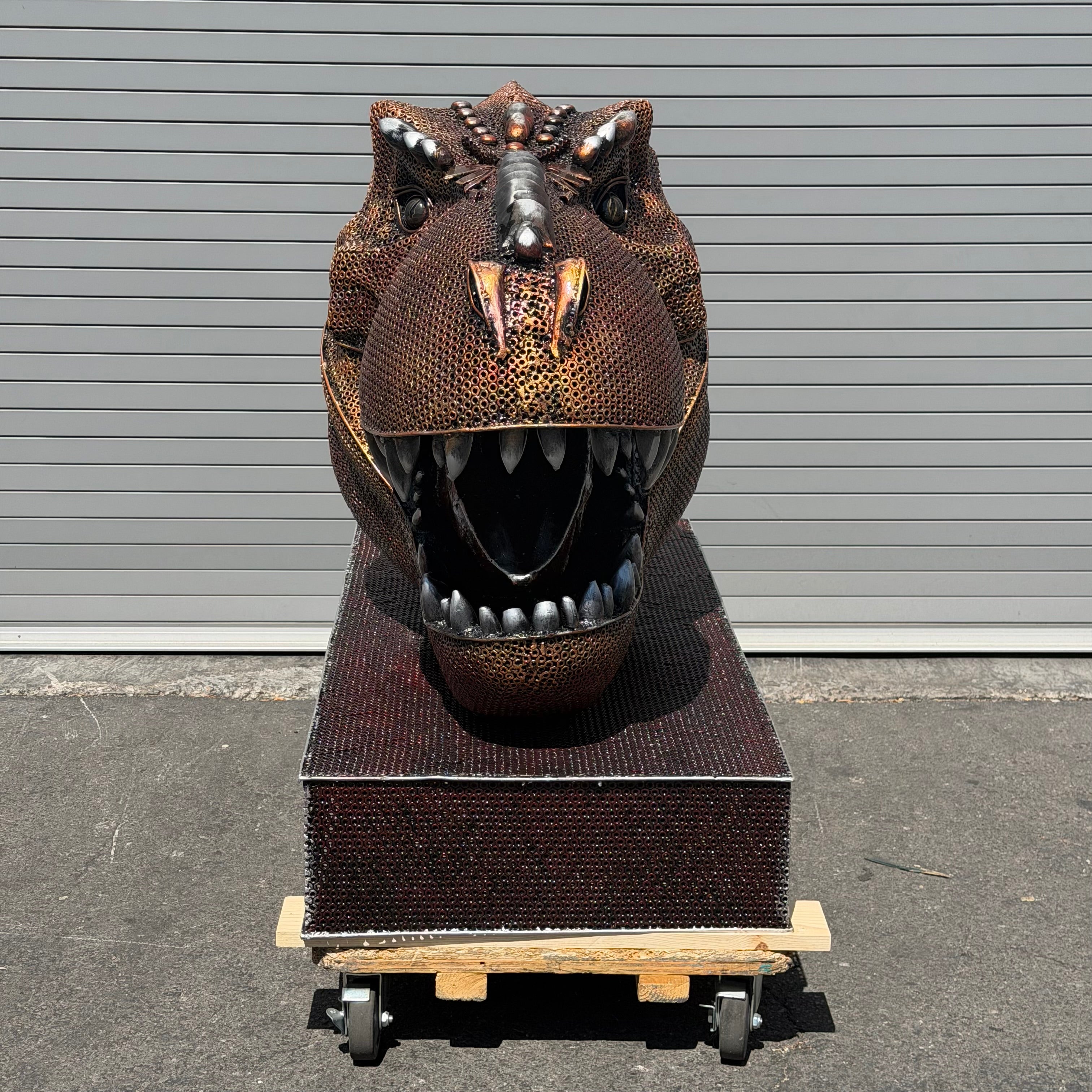 Handcrafted Recycled Metal Tyrannosaurus Rex Head Sculpture