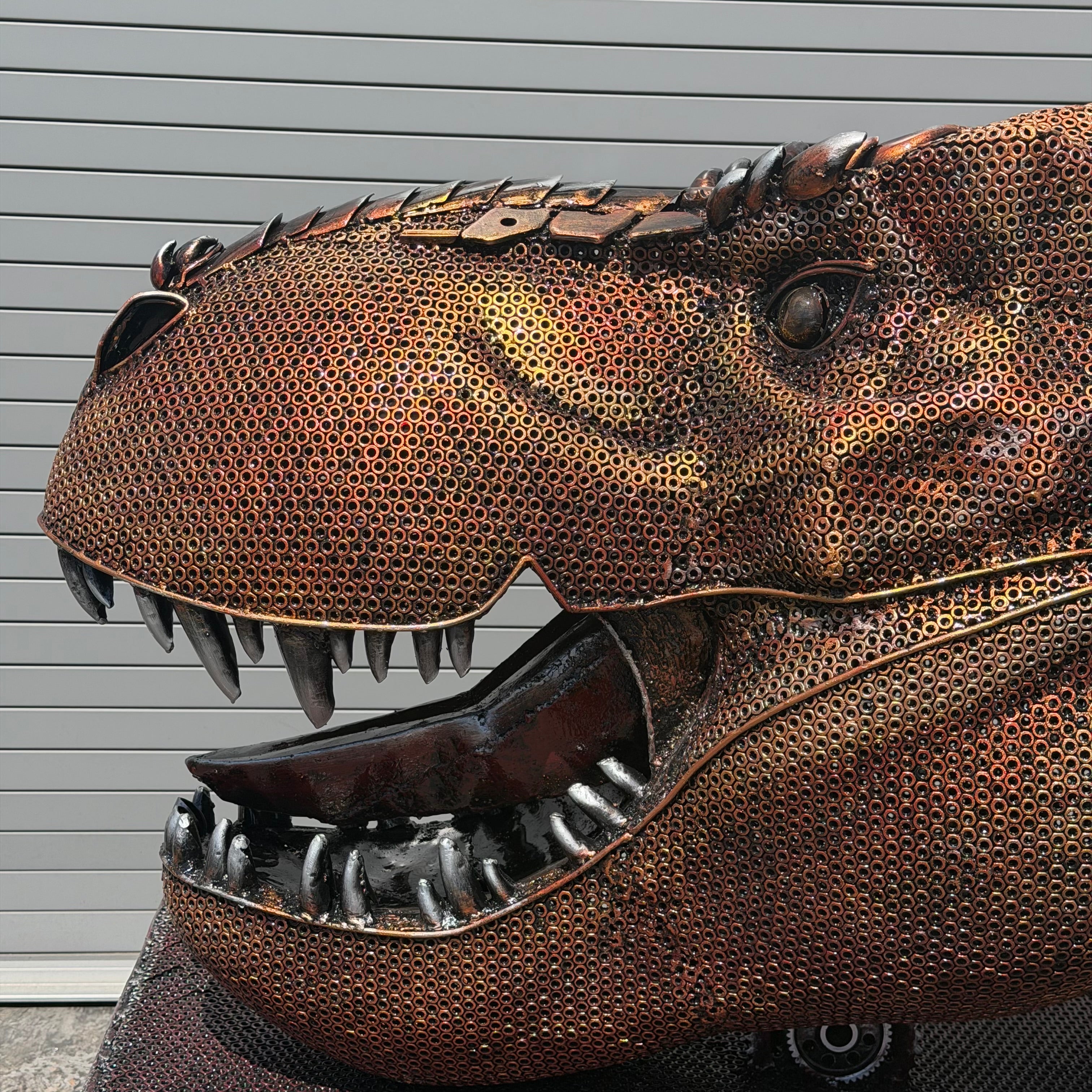 Handcrafted Recycled Metal Tyrannosaurus Rex Head Sculpture