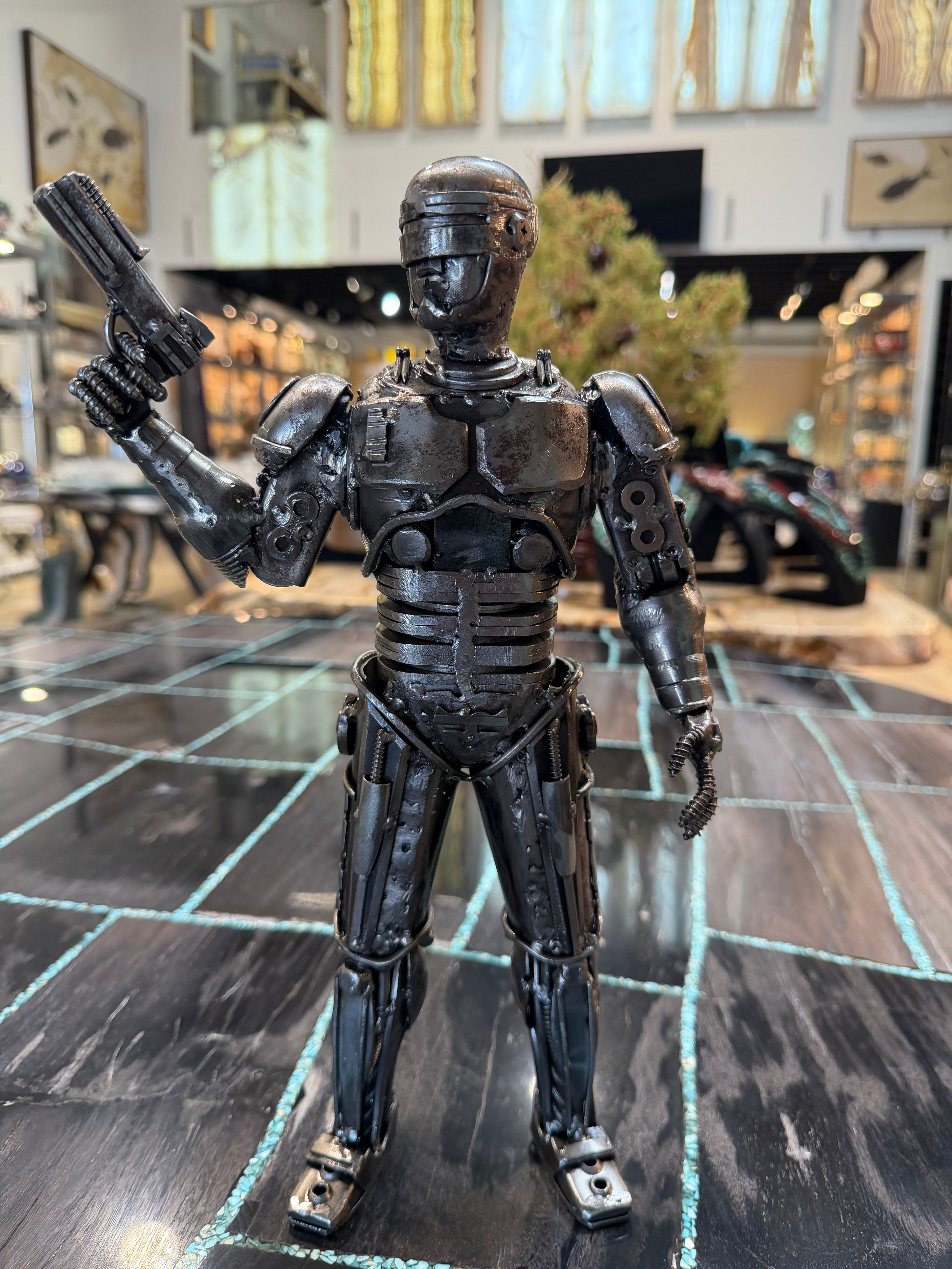 16" Robocop Inspired Recycled Metal Sculpture