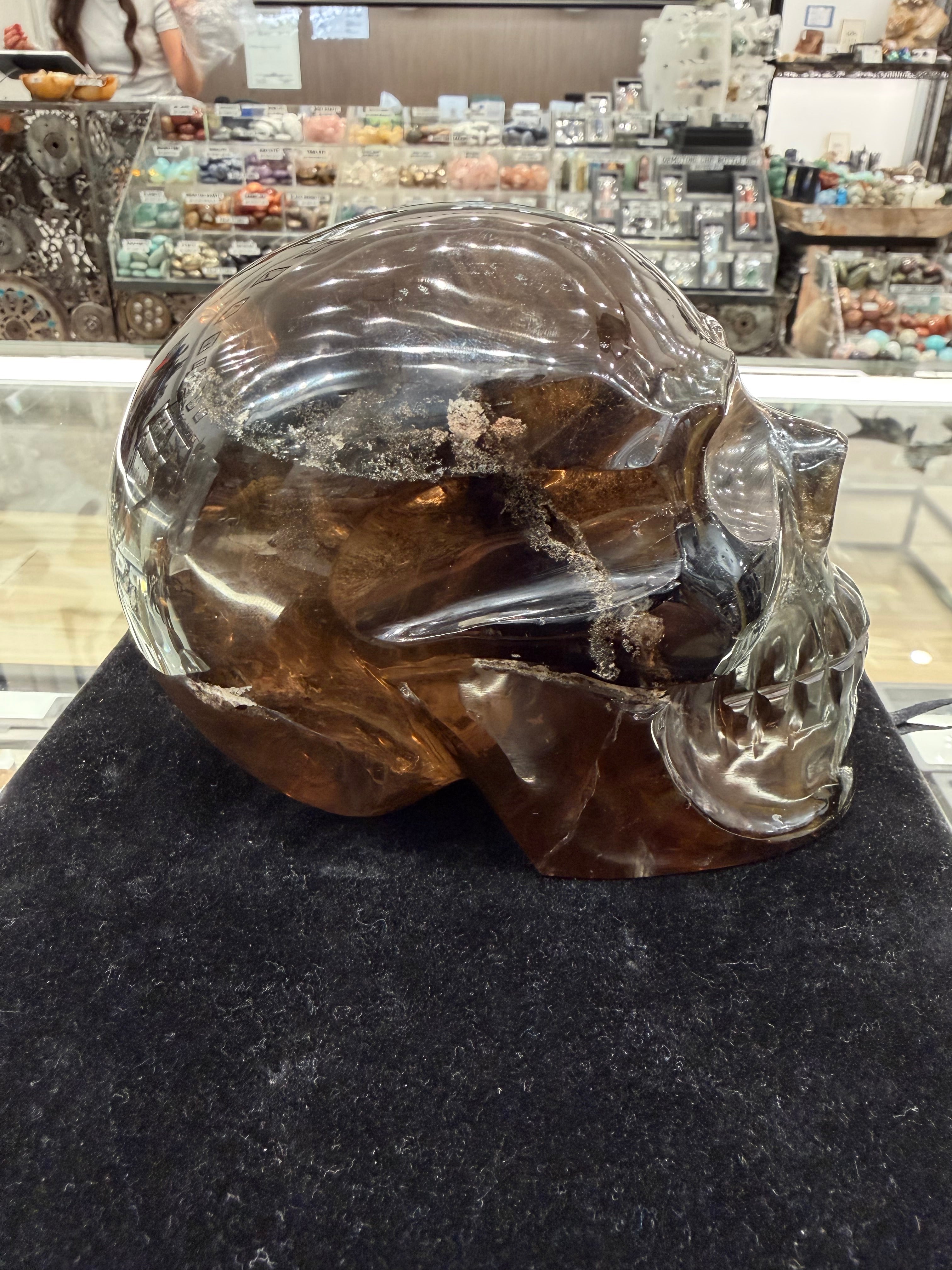 Natural Brazilian Smoky Quartz Skull Carving - 5 in.