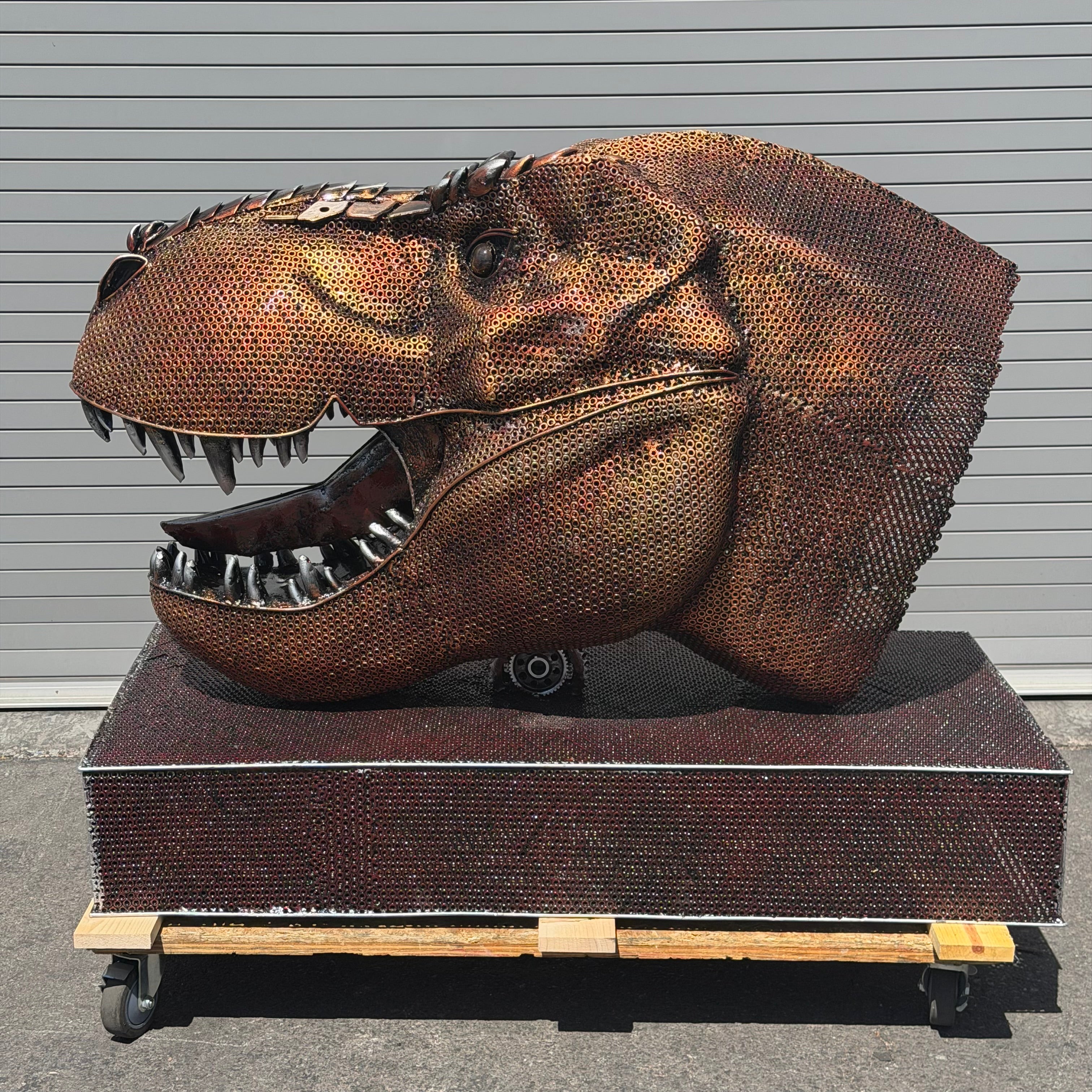 Handcrafted Recycled Metal Tyrannosaurus Rex Head Sculpture