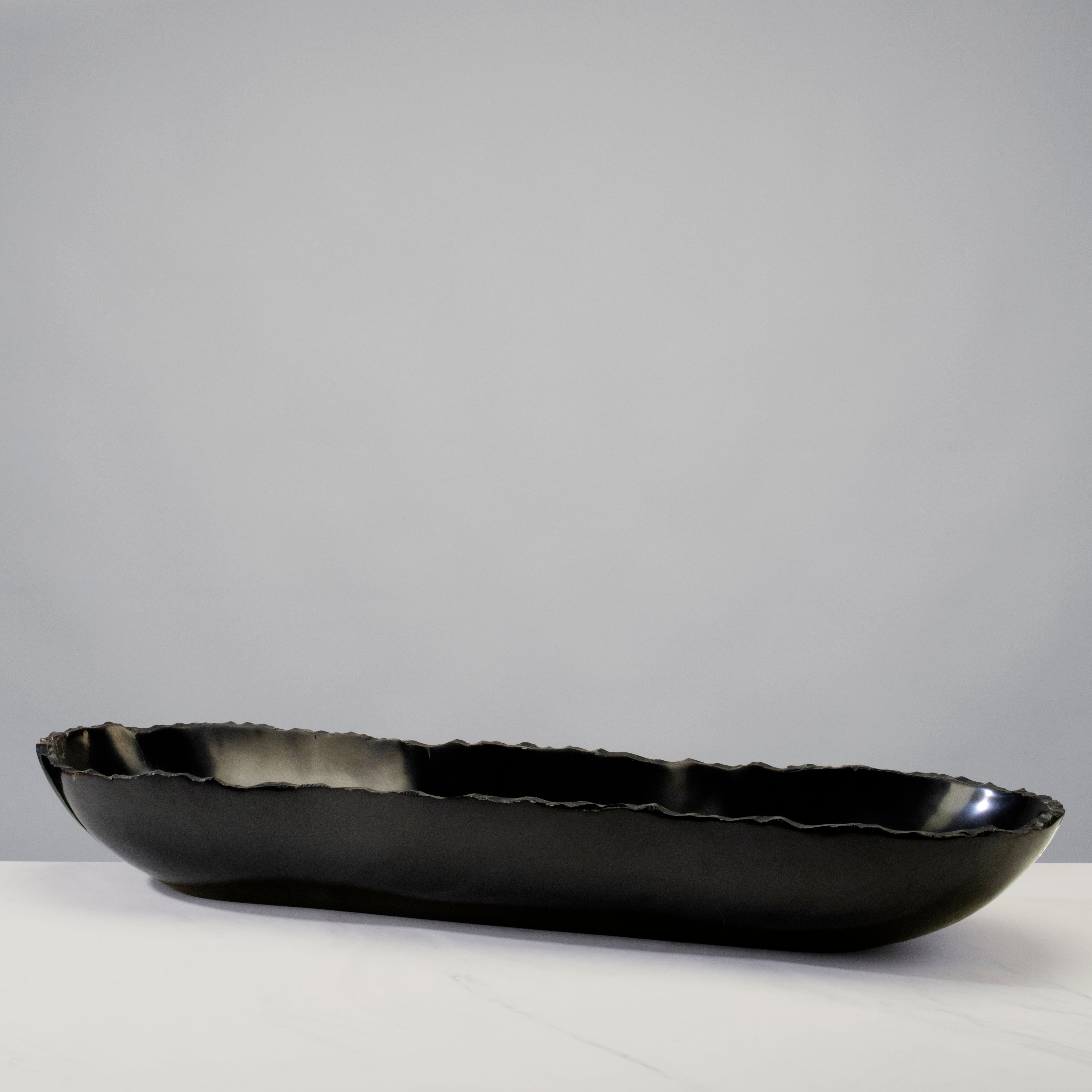 Kalifano Gemstone Bowl Black Onyx Canoe Bowl - 31 in BOX7800.014