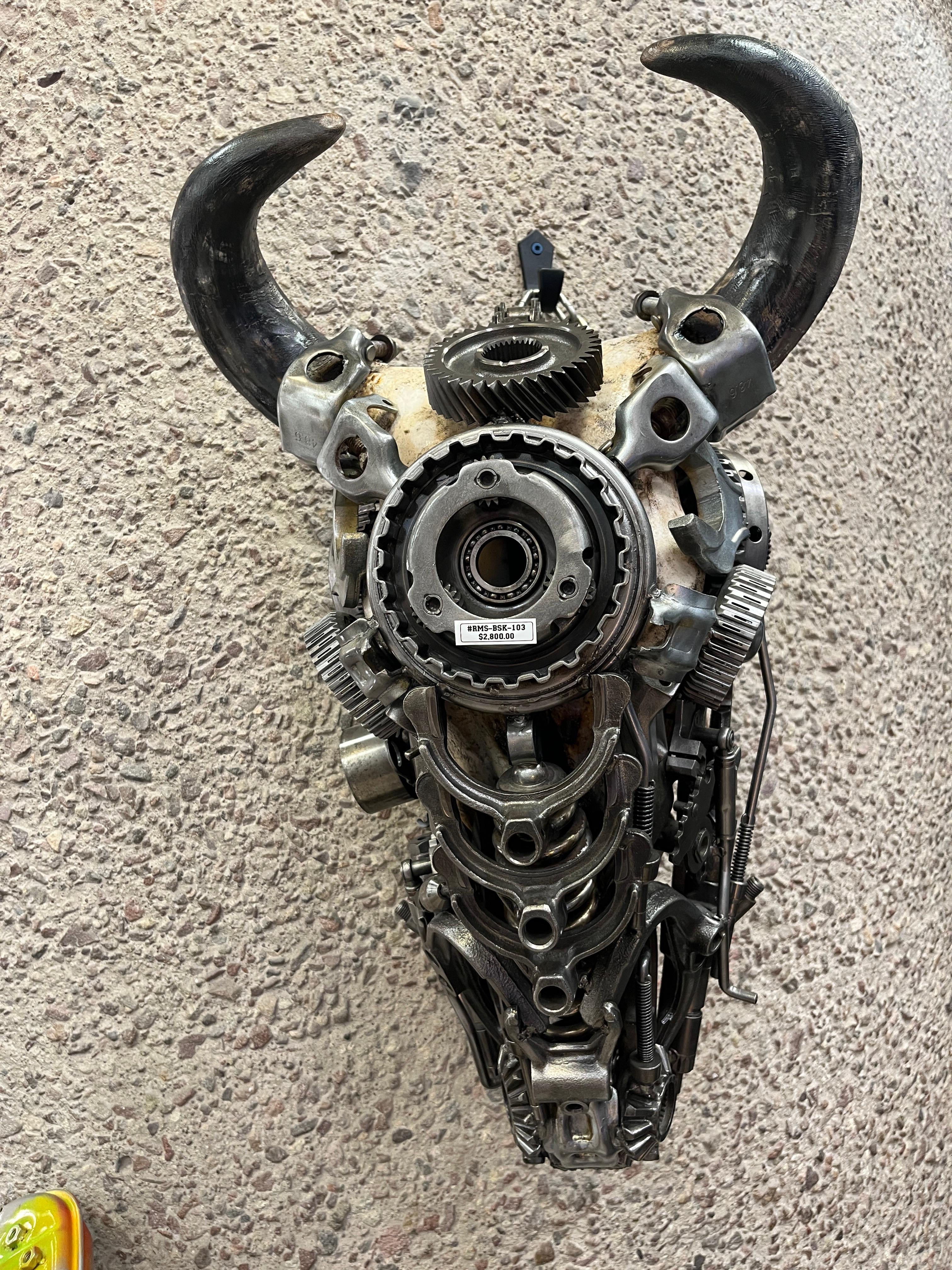 Bull Skull Recycled Metal Art Sculpture