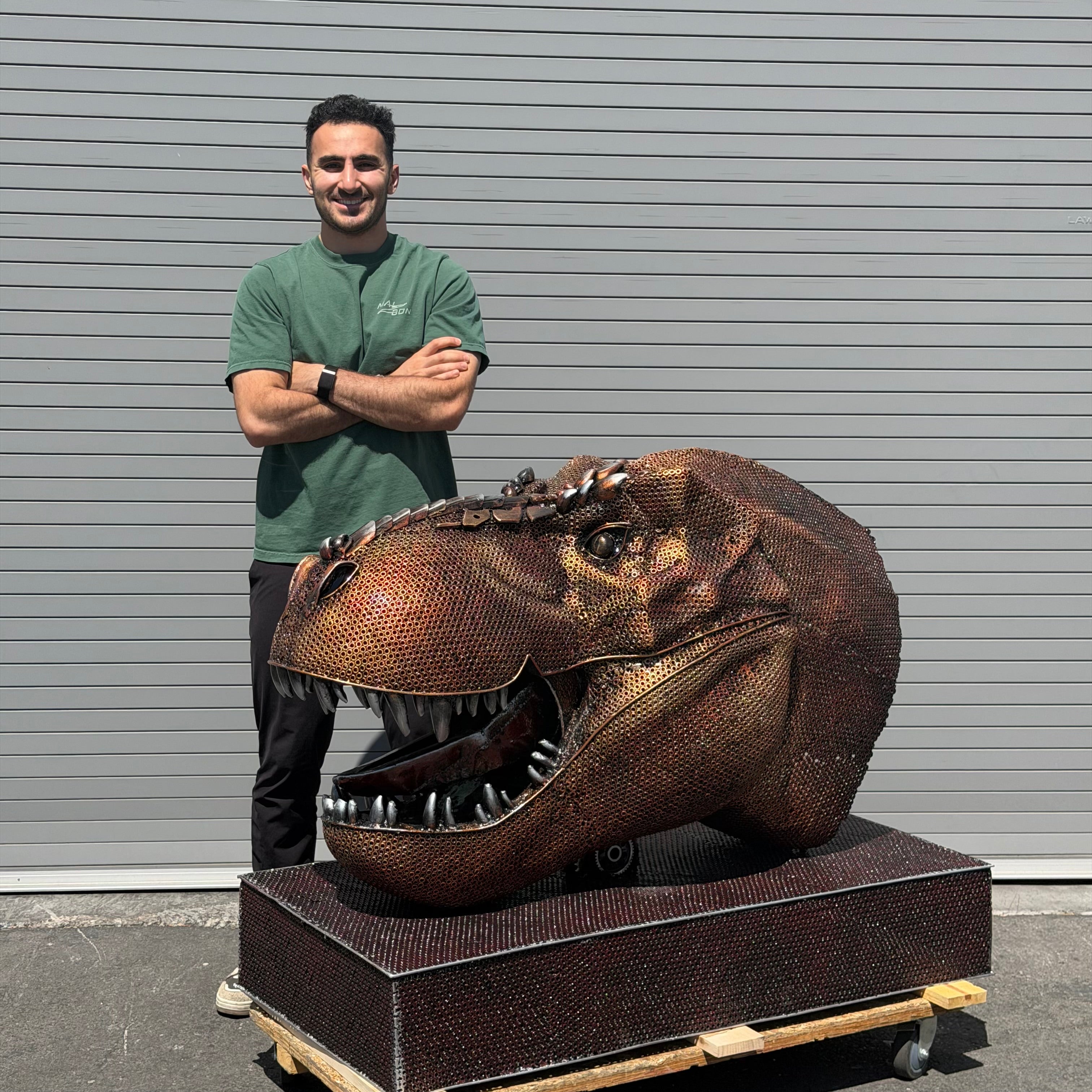 Handcrafted Recycled Metal Tyrannosaurus Rex Head Sculpture