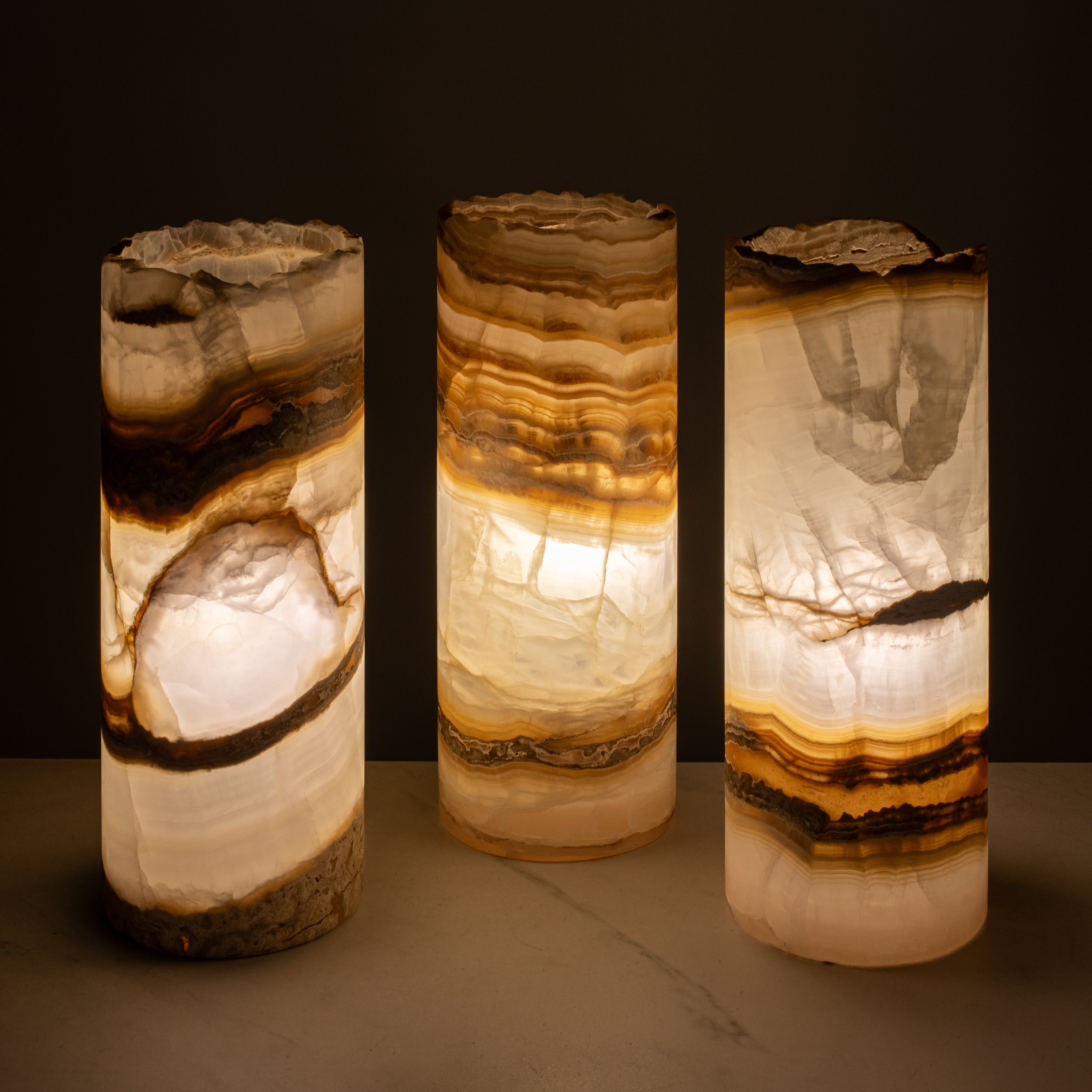 Crystal Amber Cylinder Light Tower from Mexico - 12"