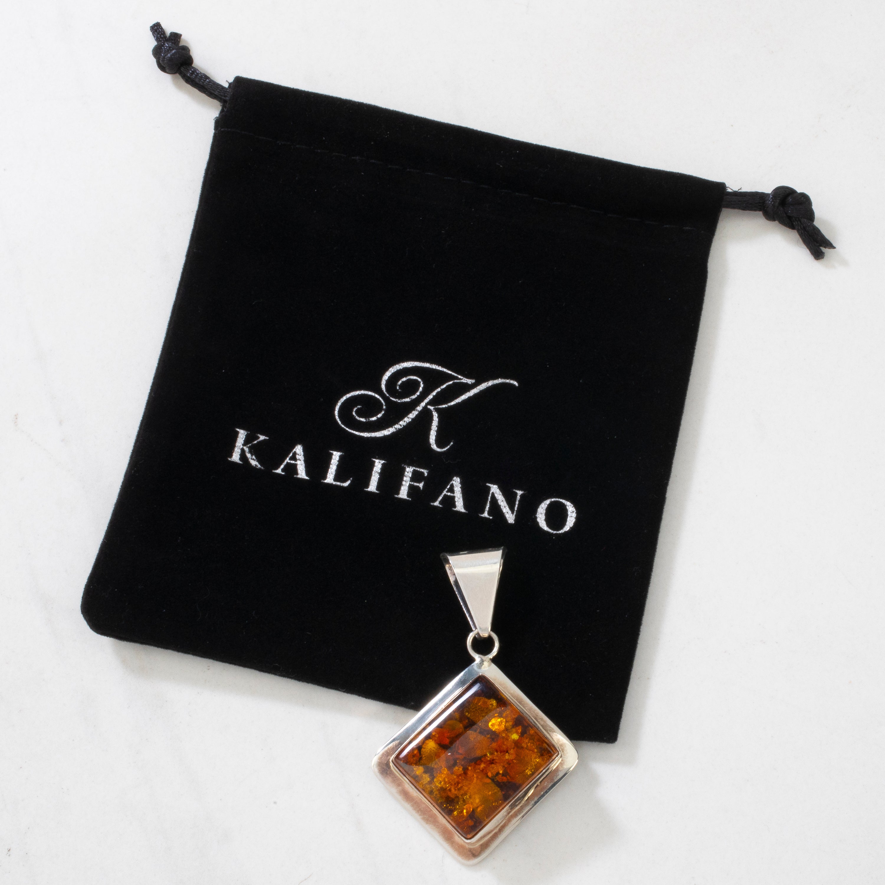Kalifano Native American Jewelry Paul Livingston Amber Navajo USA Native American Made 925 Sterling Silver NAN450.013