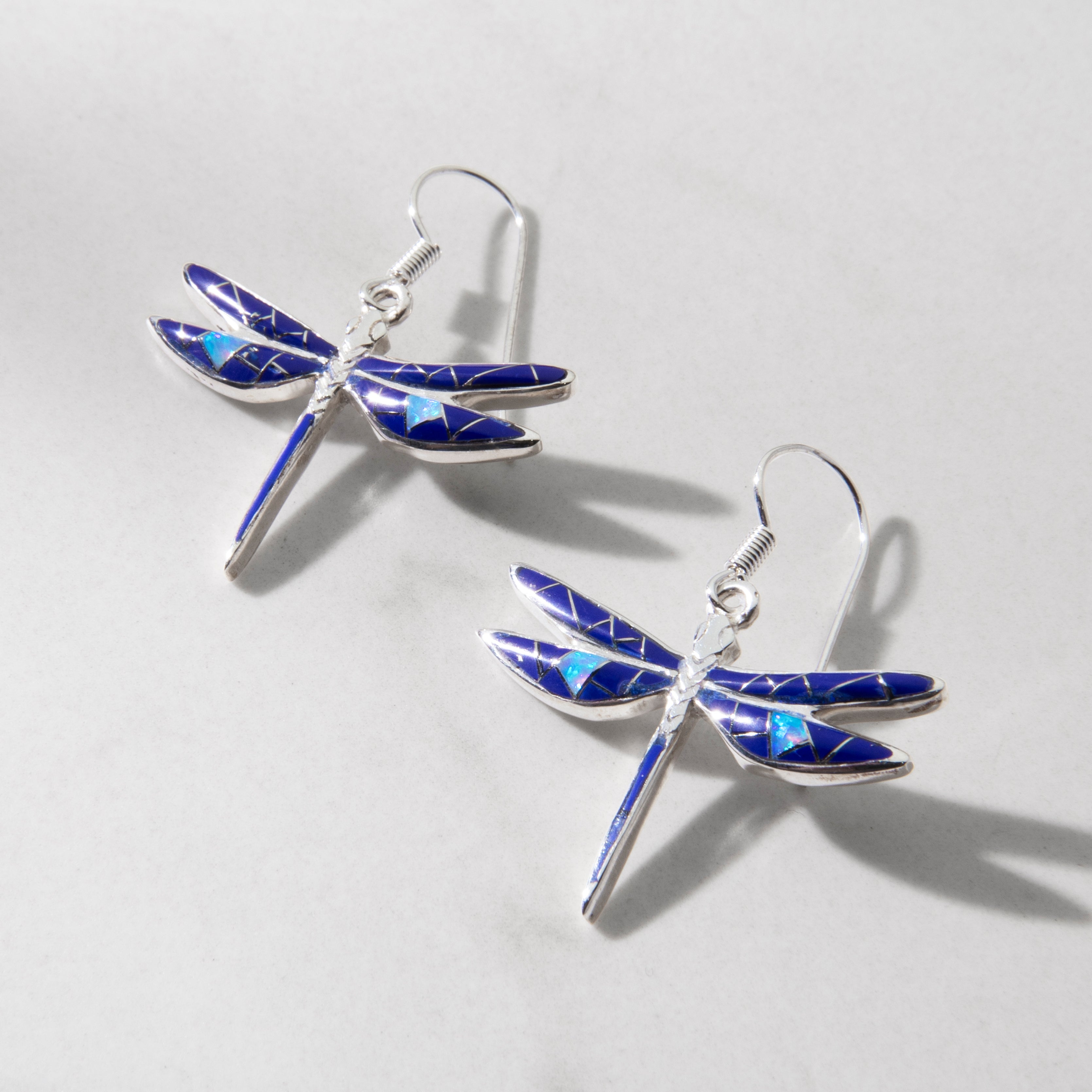 Lapis Dragonfly 925 Sterling Silver Earring with French Hook USA Handmade