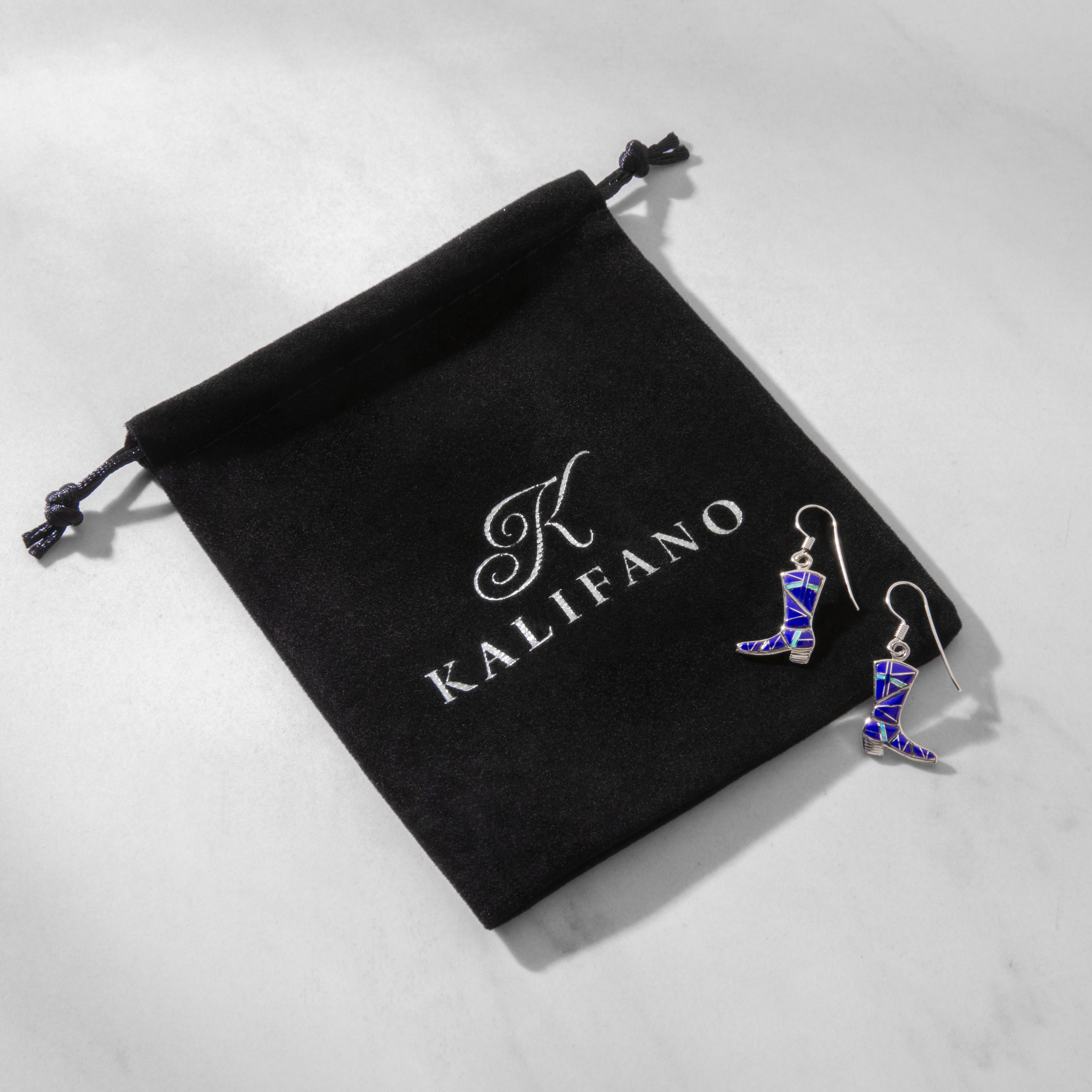 Lapis Boot 925 Sterling Silver Earring with French Hook USA Handmade with Opal Accent