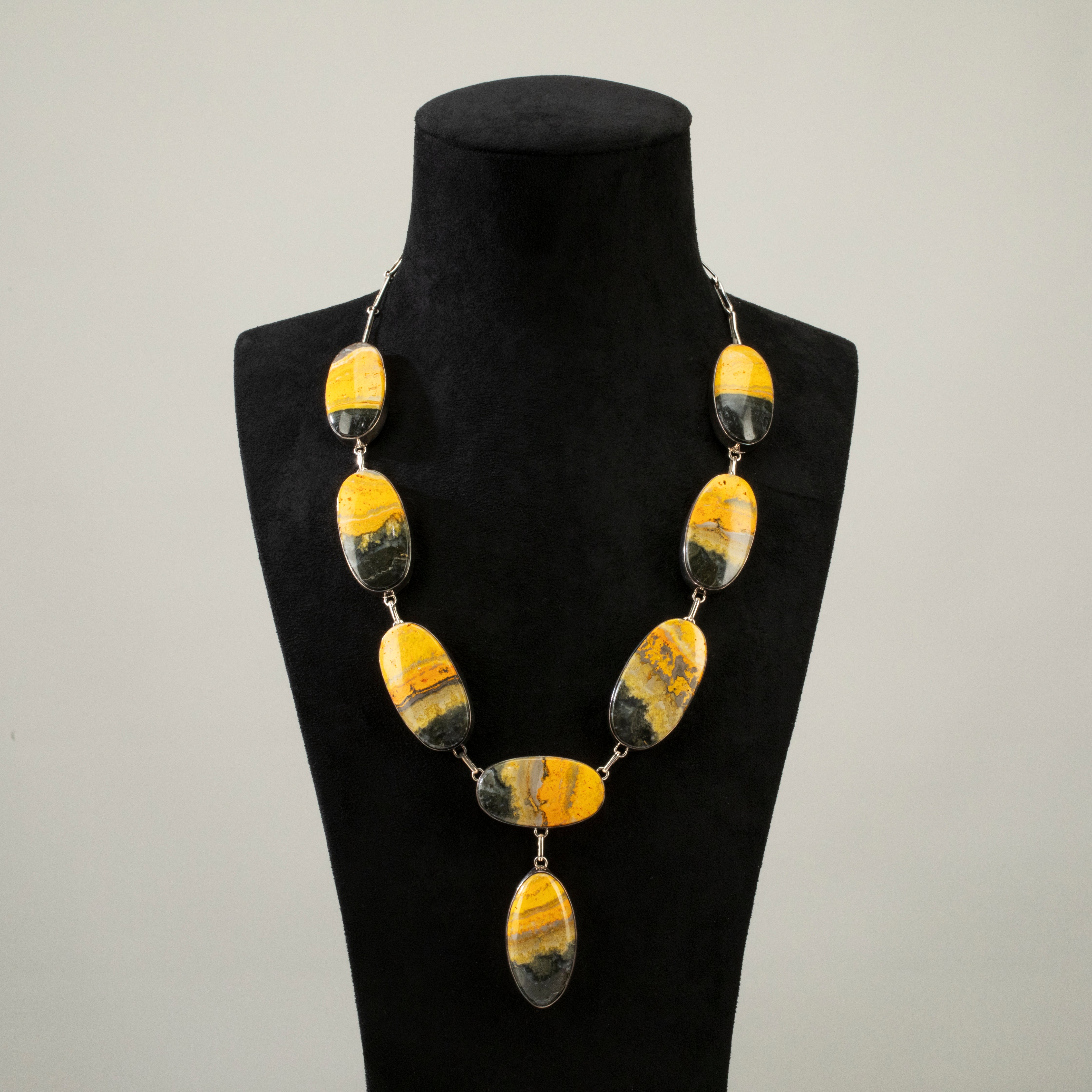 Kalifano Southwest Silver Jewelry 24" Bumblebee Jasper Oval USA Handmade 925 Sterling Silver Necklace NMN.1140.BB.01