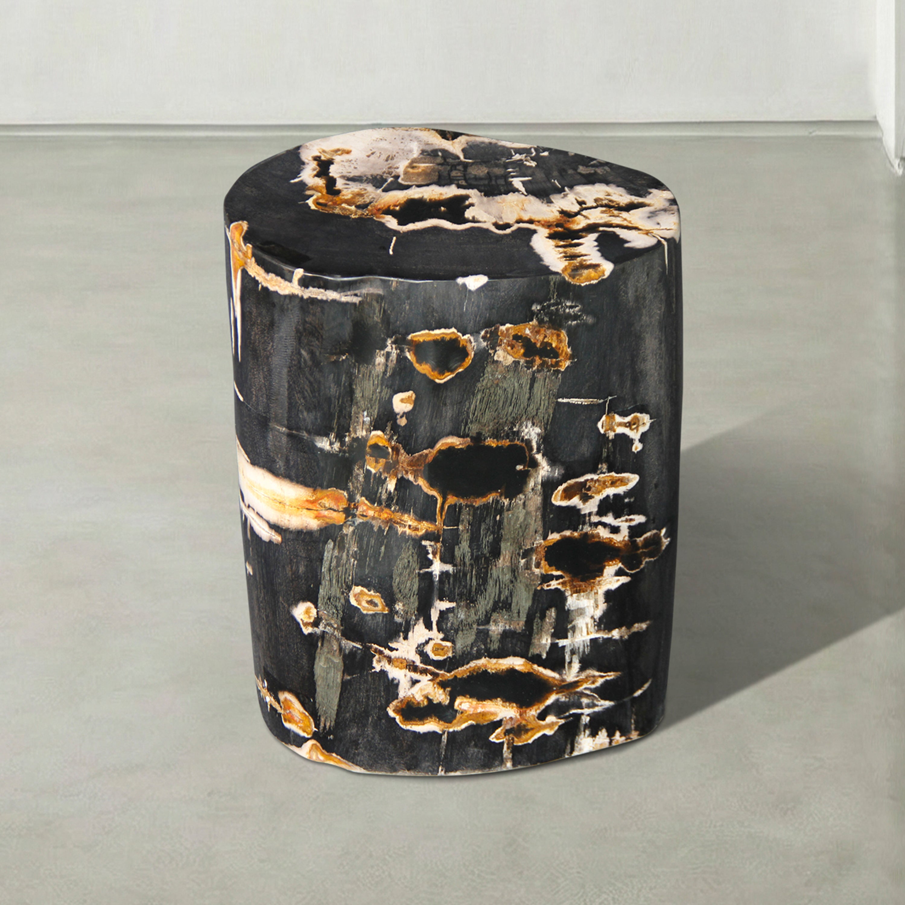 Natural Polished Petrified Wood Stool from Indonesia - 18" / 190 lbs