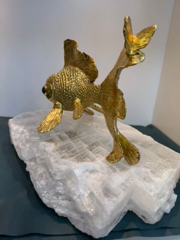 Brass Gold Fish on Selenite