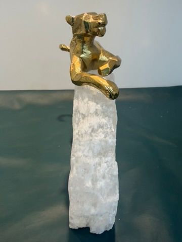 Laying Brass Jaguar on Selenite Base