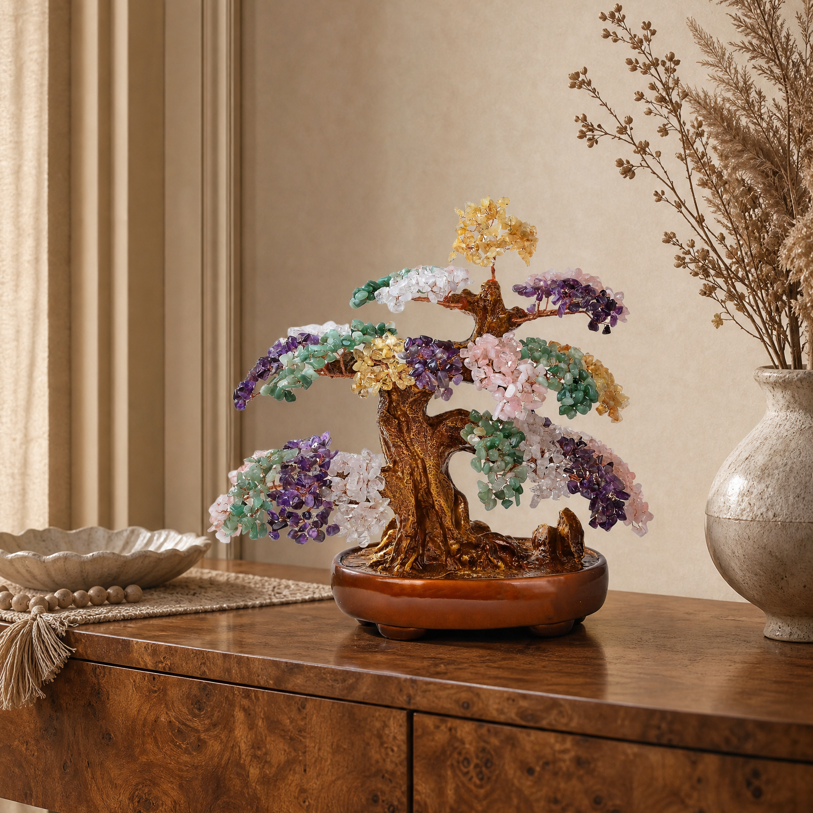 Multi-Gemstone Bonsai Tree of Life with 1,251 Natural Gemstones
