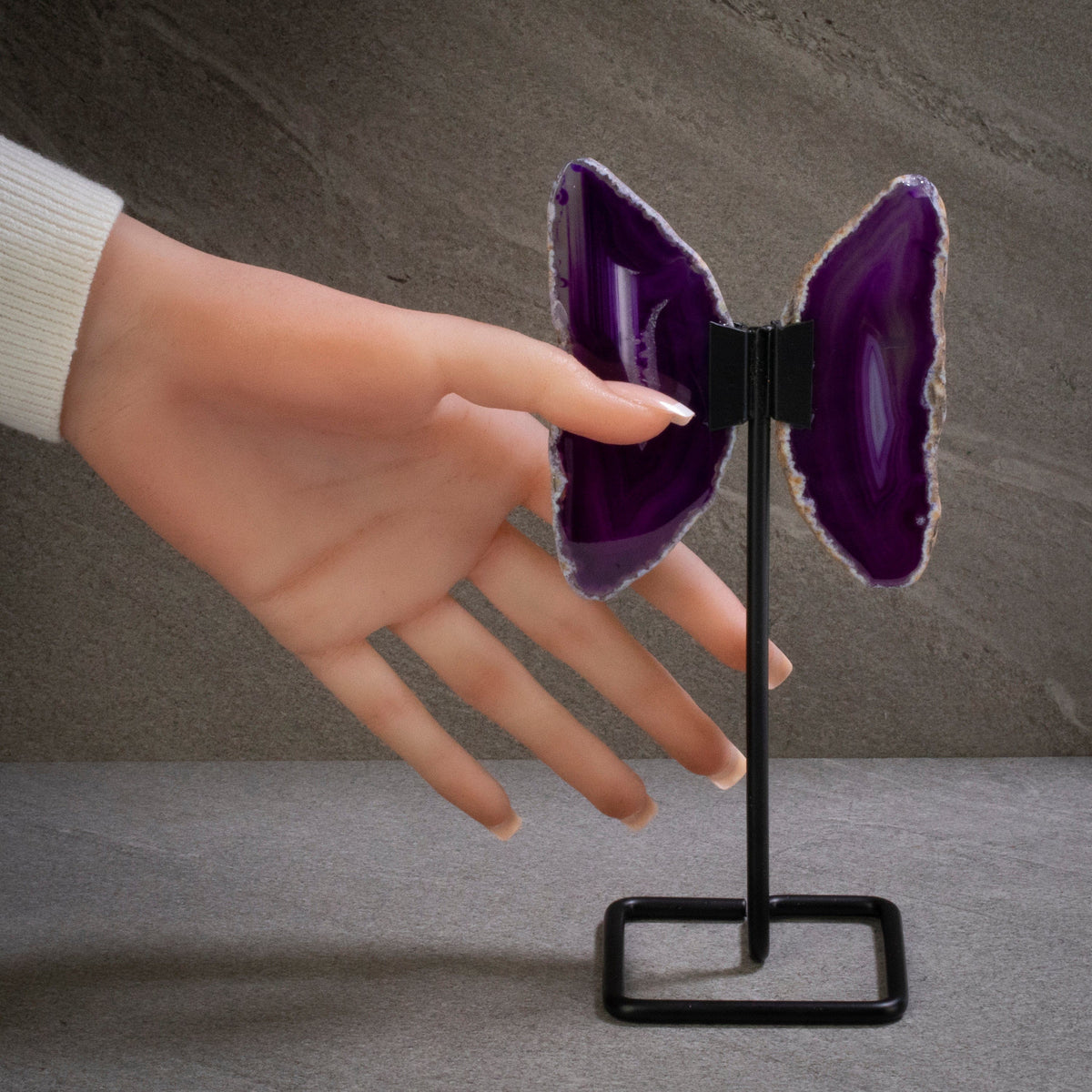 Kalifano Agate Purple Agate Wings on Custom Stand BAW120-PP