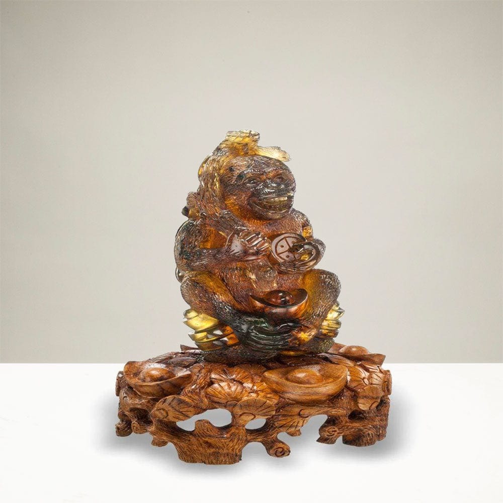 Kalifano Amber AMB7900.001 - Hand Carved Samora Amber Monkey - Mexico AMB7900.001