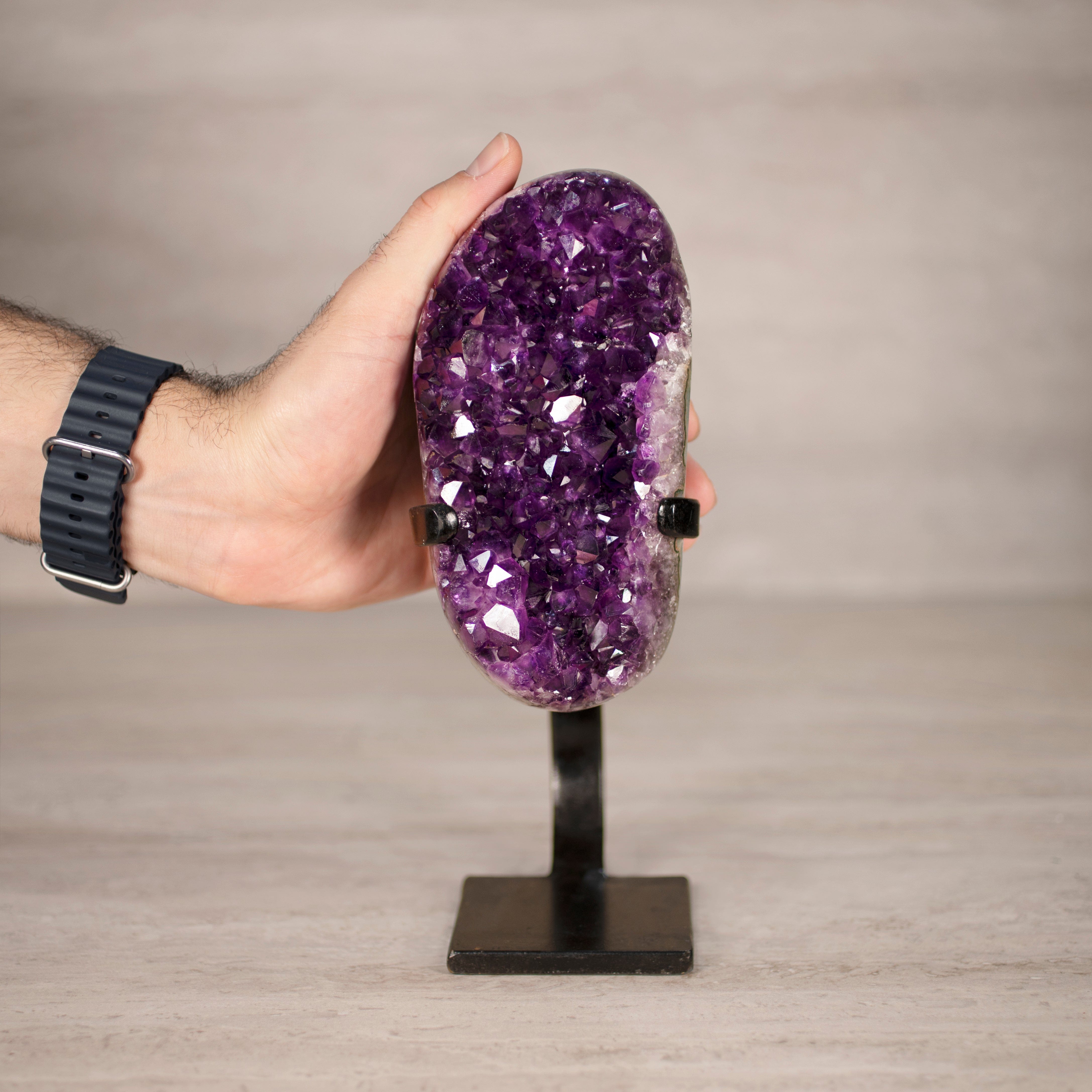 Kalifano Amethyst Amethyst Geode on Custom Stand from Uruguay - 10 in / 4 lbs UAG1800.041
