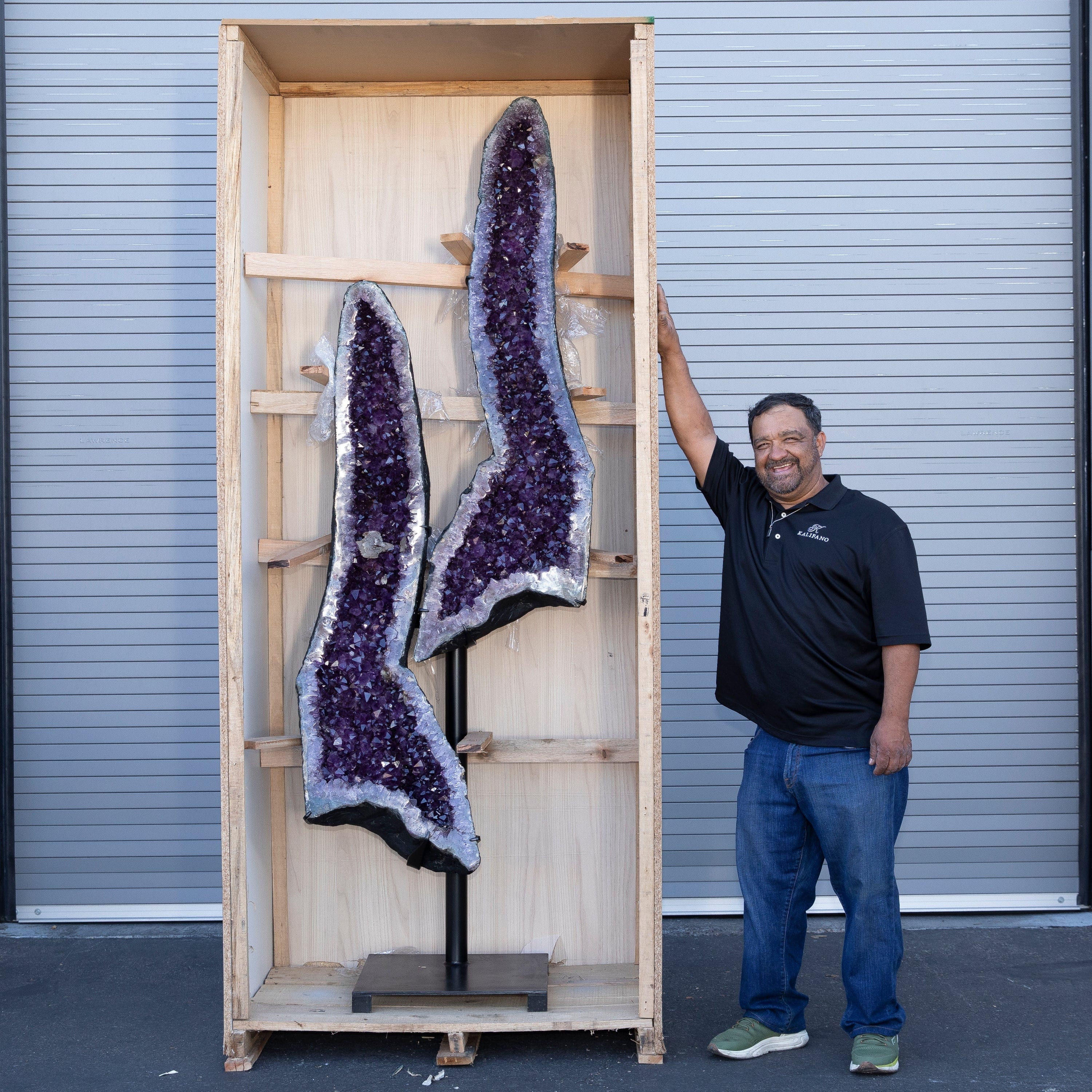 Kalifano Amethyst Amethyst Geode Pair from Brazil on Custom Stand - 96" / 496 lbs BAG150000.001