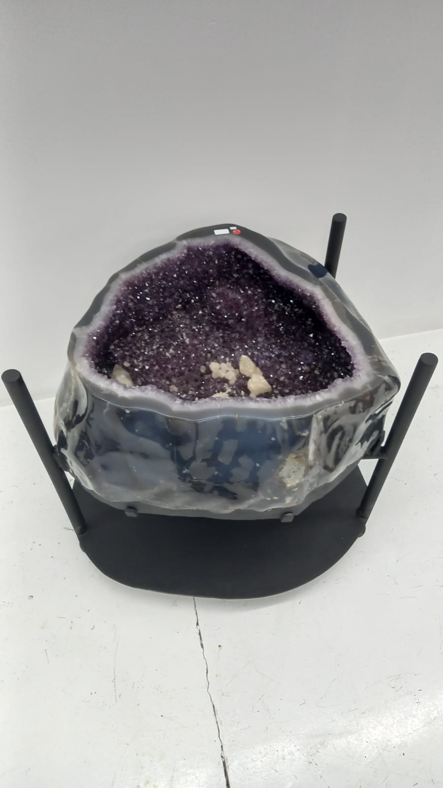 Kalifano Amethyst Amethyst Geode with Calcite Table from Brazil on Custom Stand- 33" / 498 lbs BAG68000.004