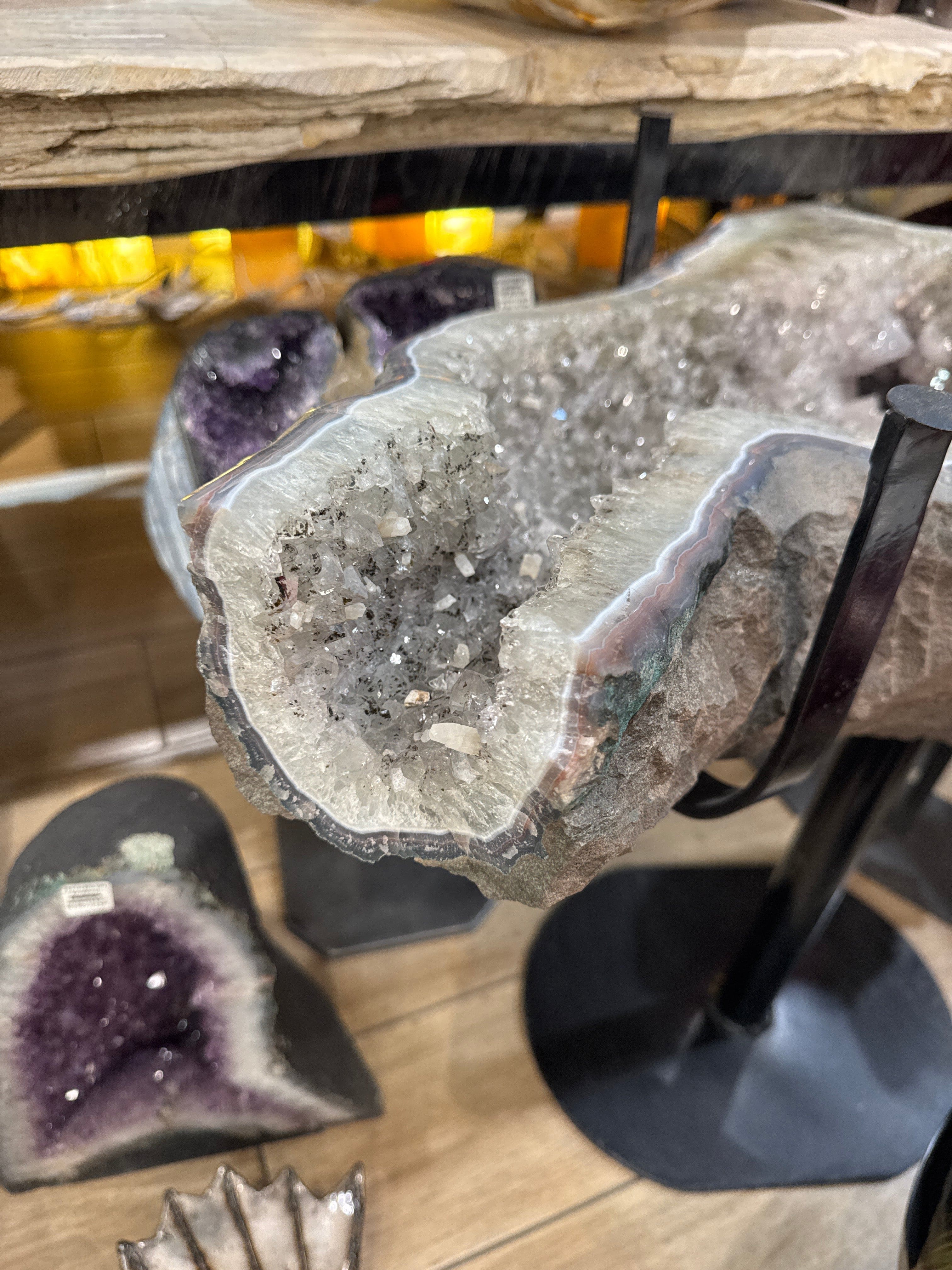 Kalifano Amethyst AS-IS - White Amethyst Geode Table from Brazil with Custom Stand- 36" / 183 lbs BAG20000.002