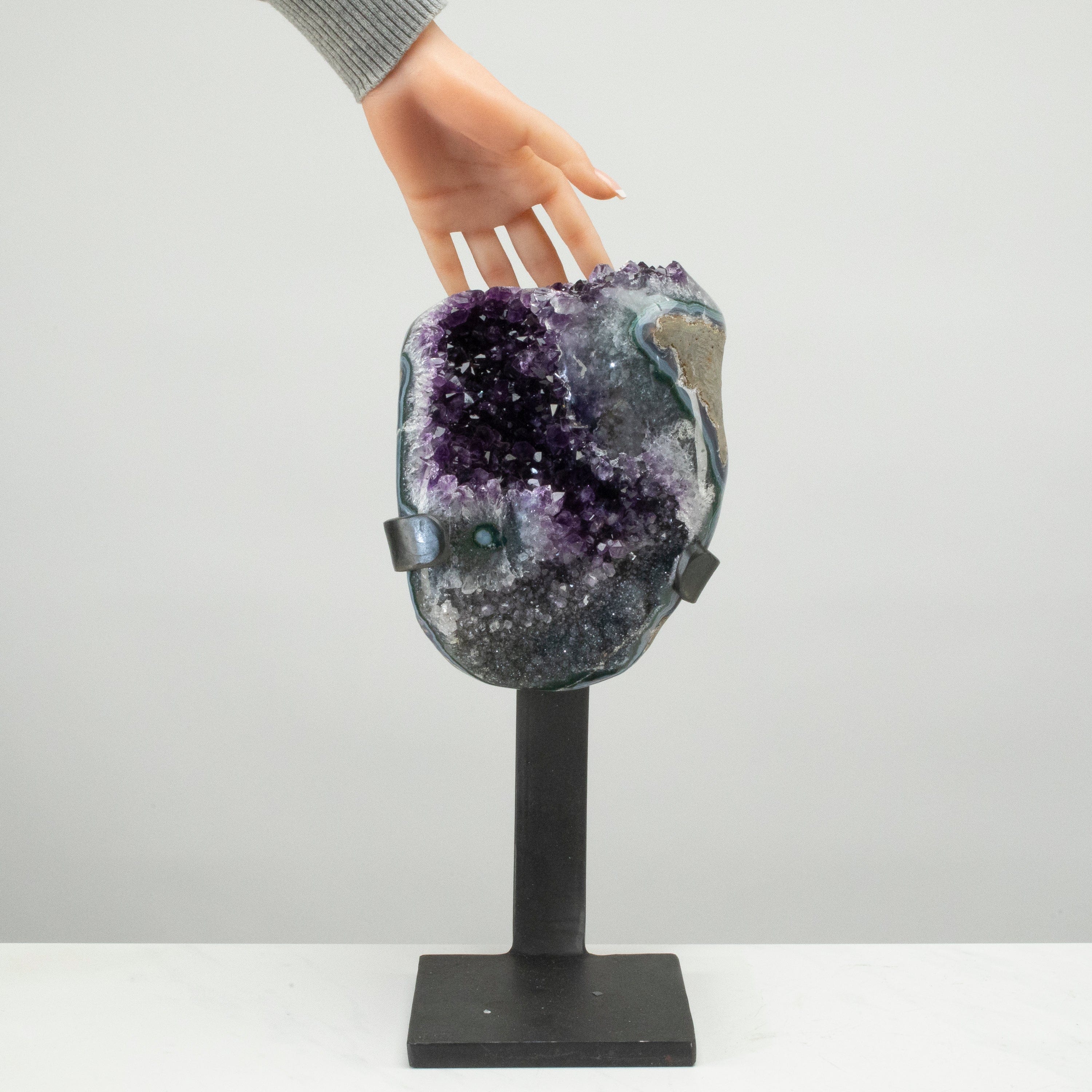 Kalifano Amethyst Uruguayan Amethyst Geode on Custom Stand - 14" / 15 lbs UAG6000.009