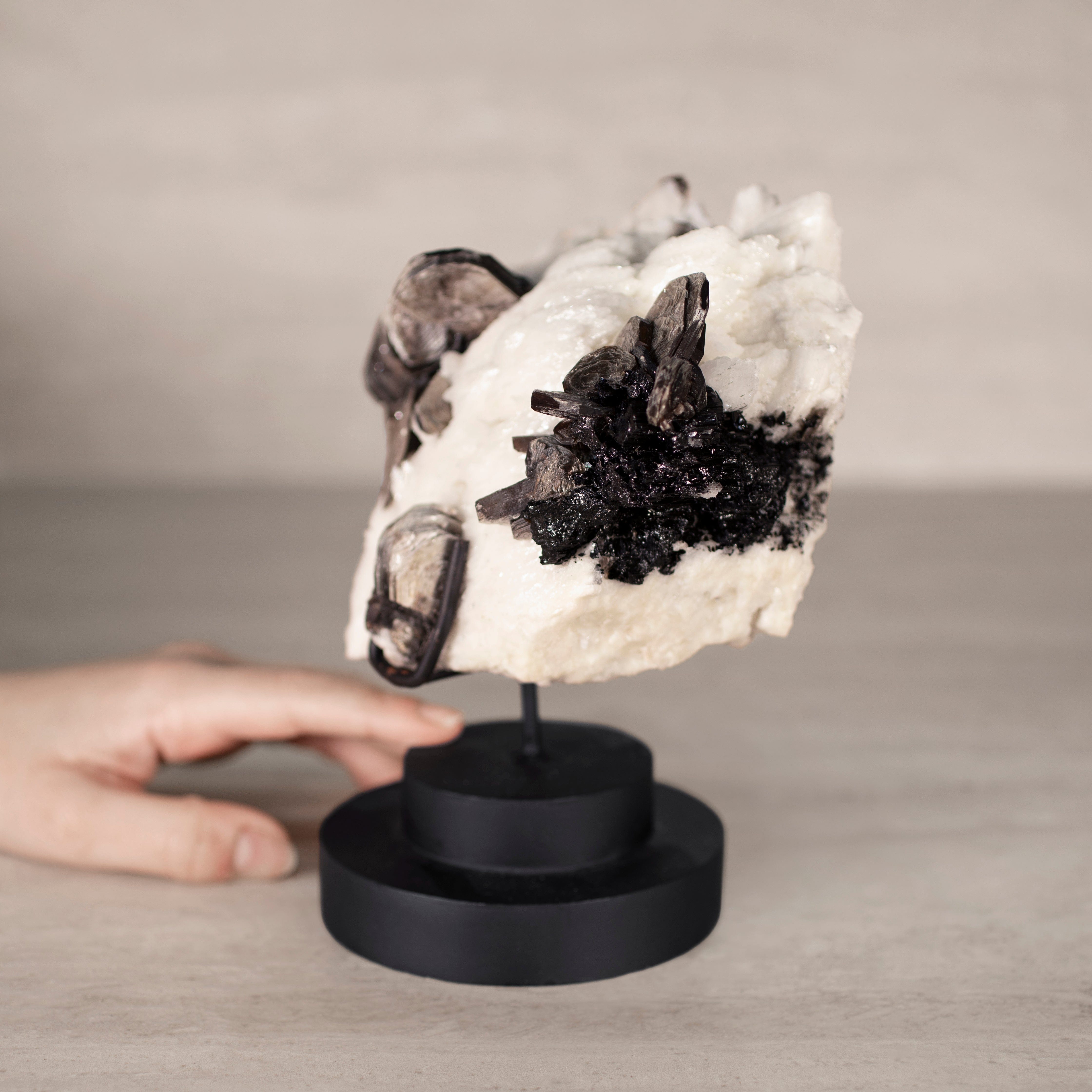 KALIFANO Apophyllite & Mica Natural Brazilian Apophyllite, Mica, Black Tourmaline on Custom Stand - 7.25" / 4 lbs APE11000.001