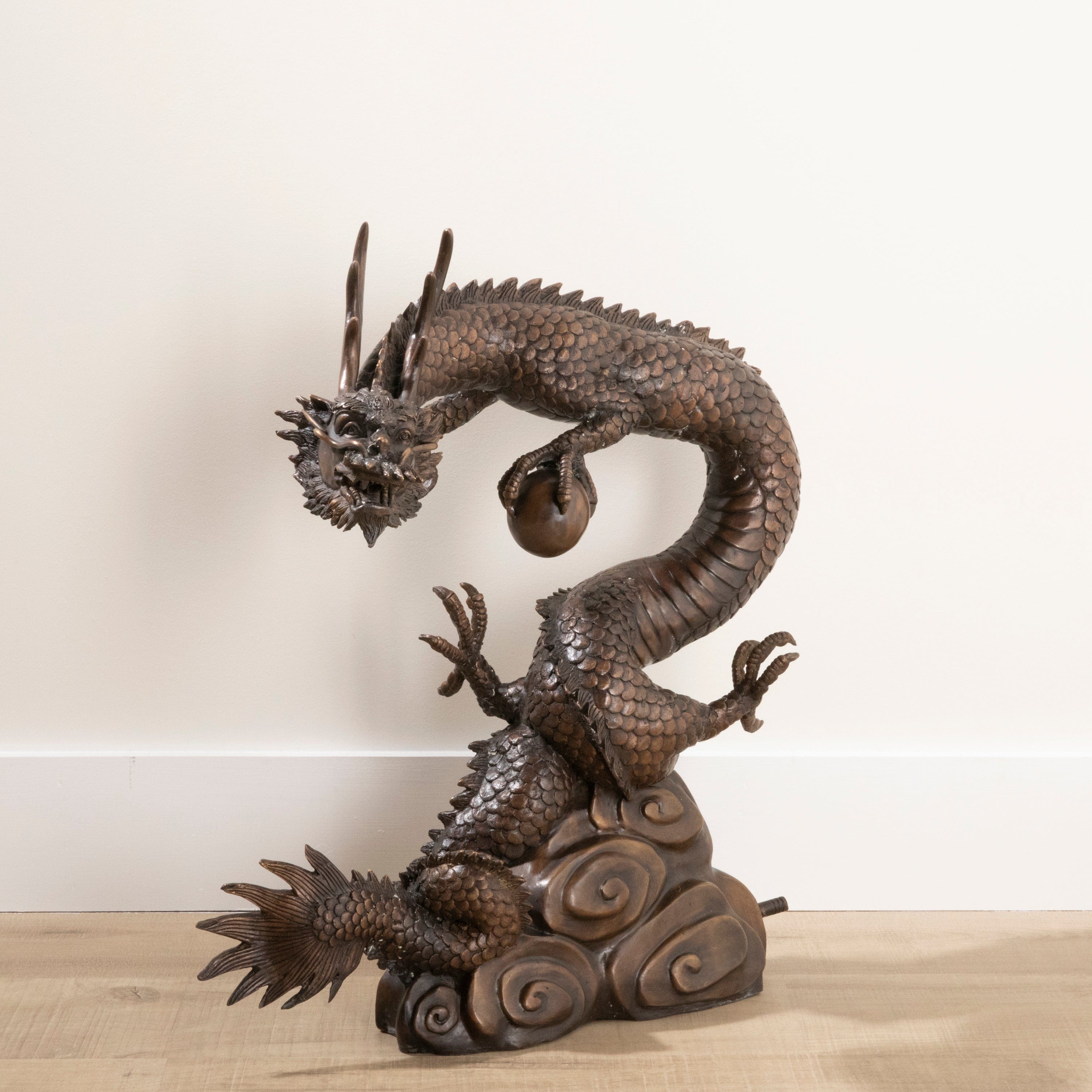 Kalifano Bronze Bronze Dragon with a Ball Carving - 24" B5178