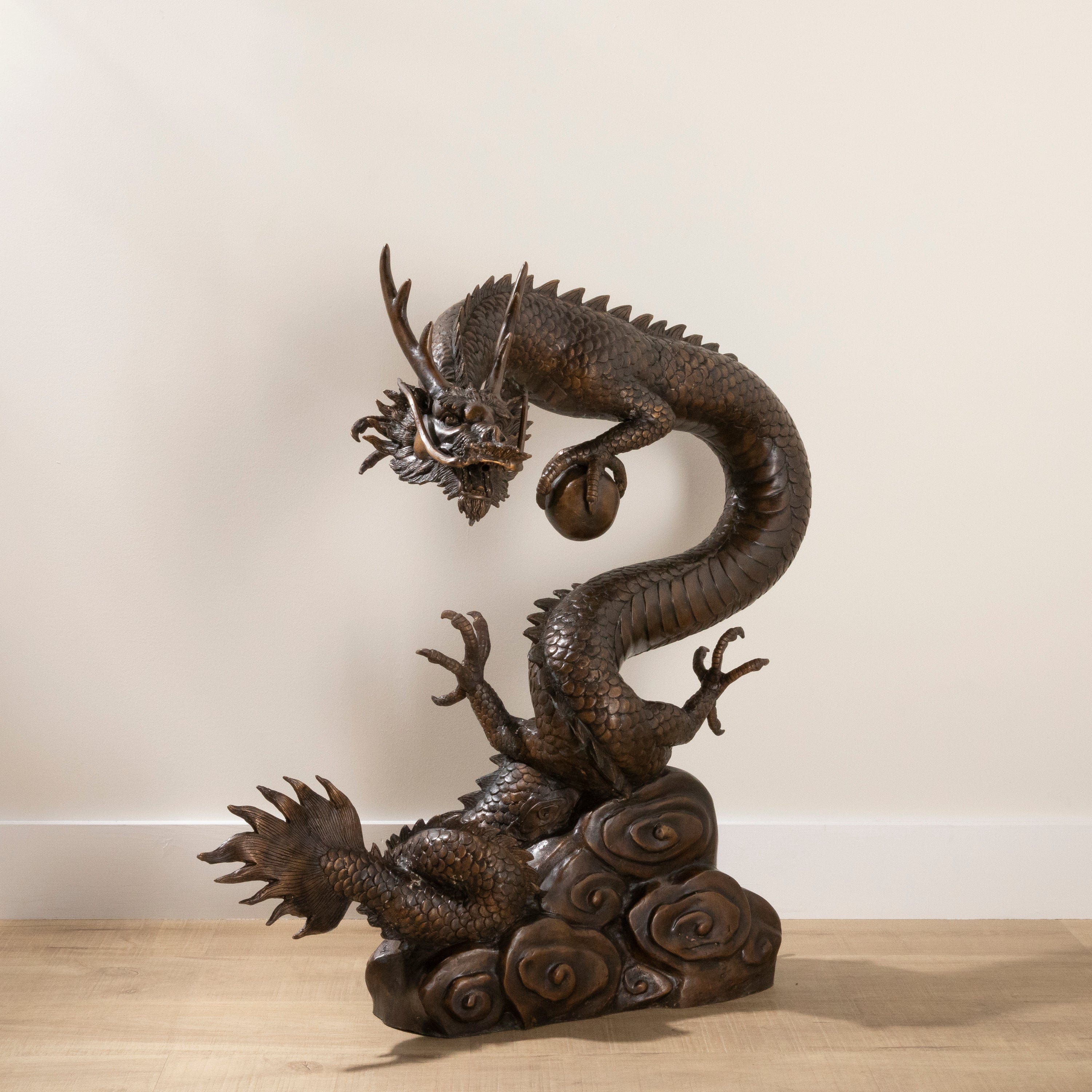 Kalifano Bronze Bronze Dragon with a Ball Carving B6029