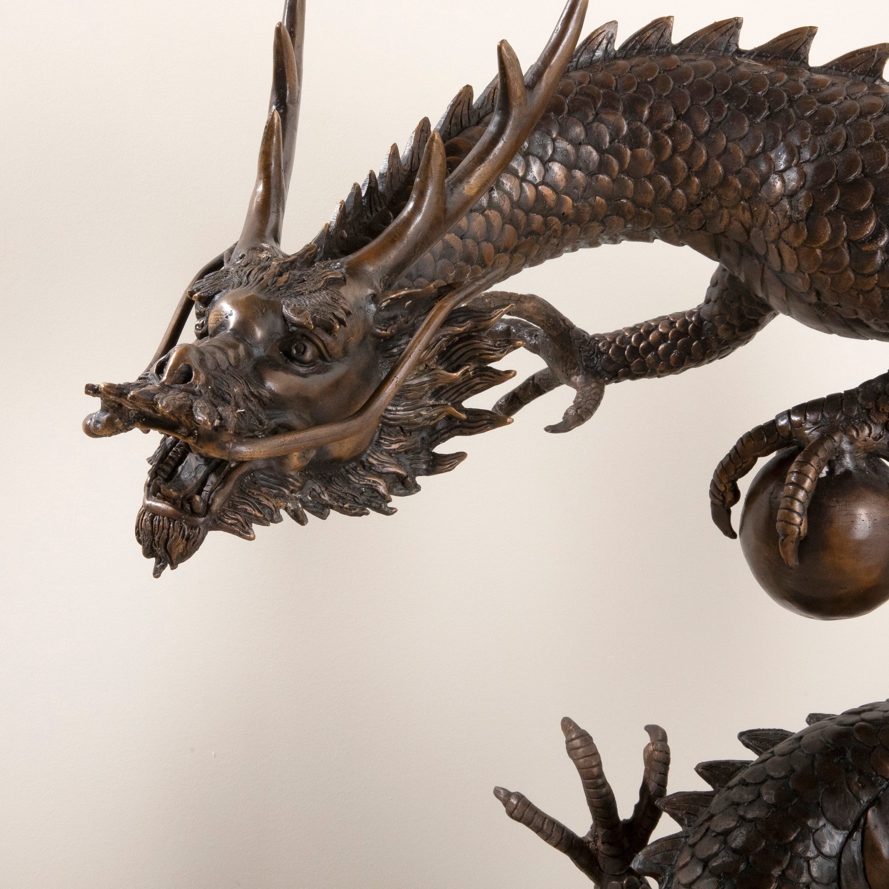 Kalifano Bronze Bronze Dragon with a Ball Carving B6029