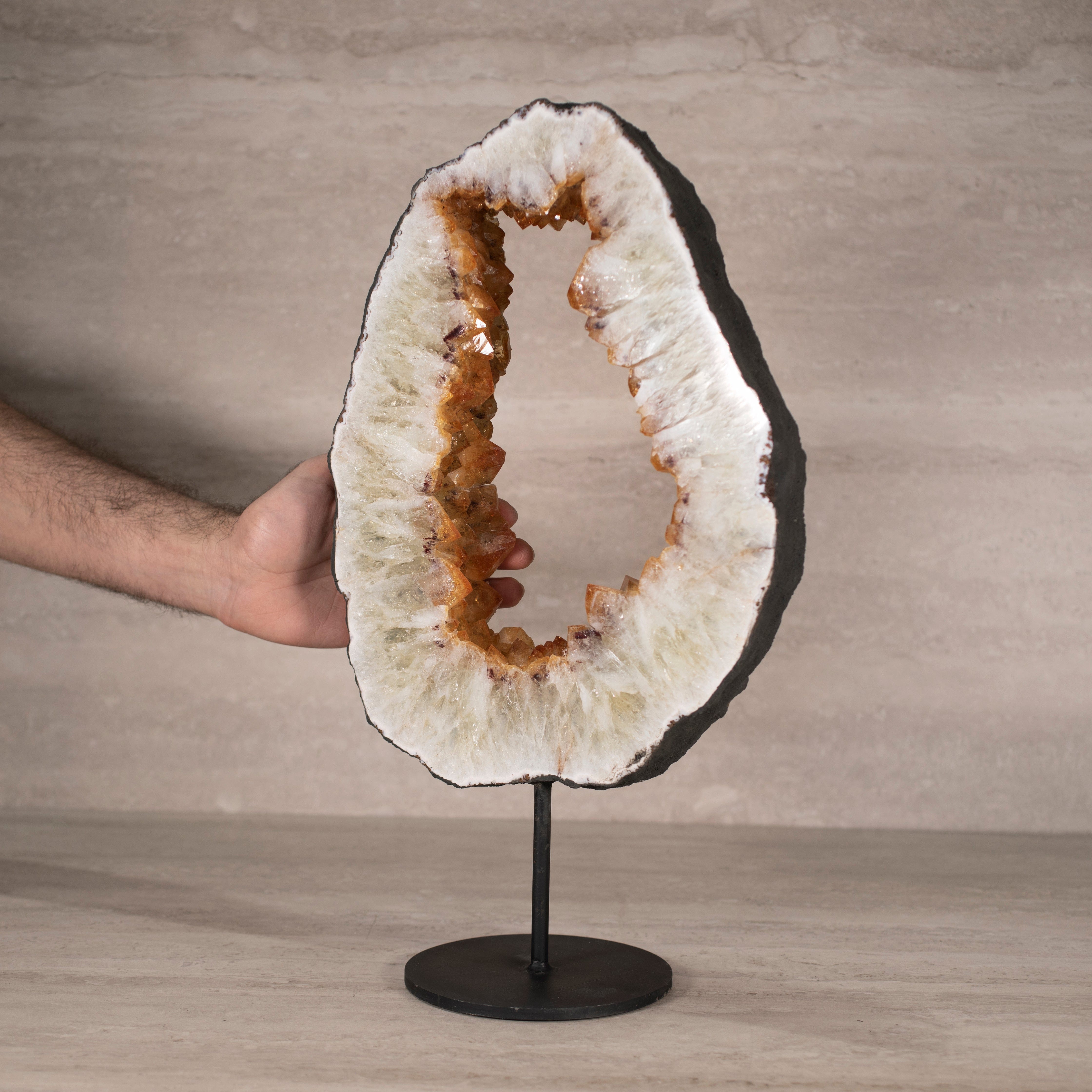 Kalifano Citrine Citrine Geode Ring on Custom Stand from Brazil - 14.5" / 16 lbs BCGR4000.001
