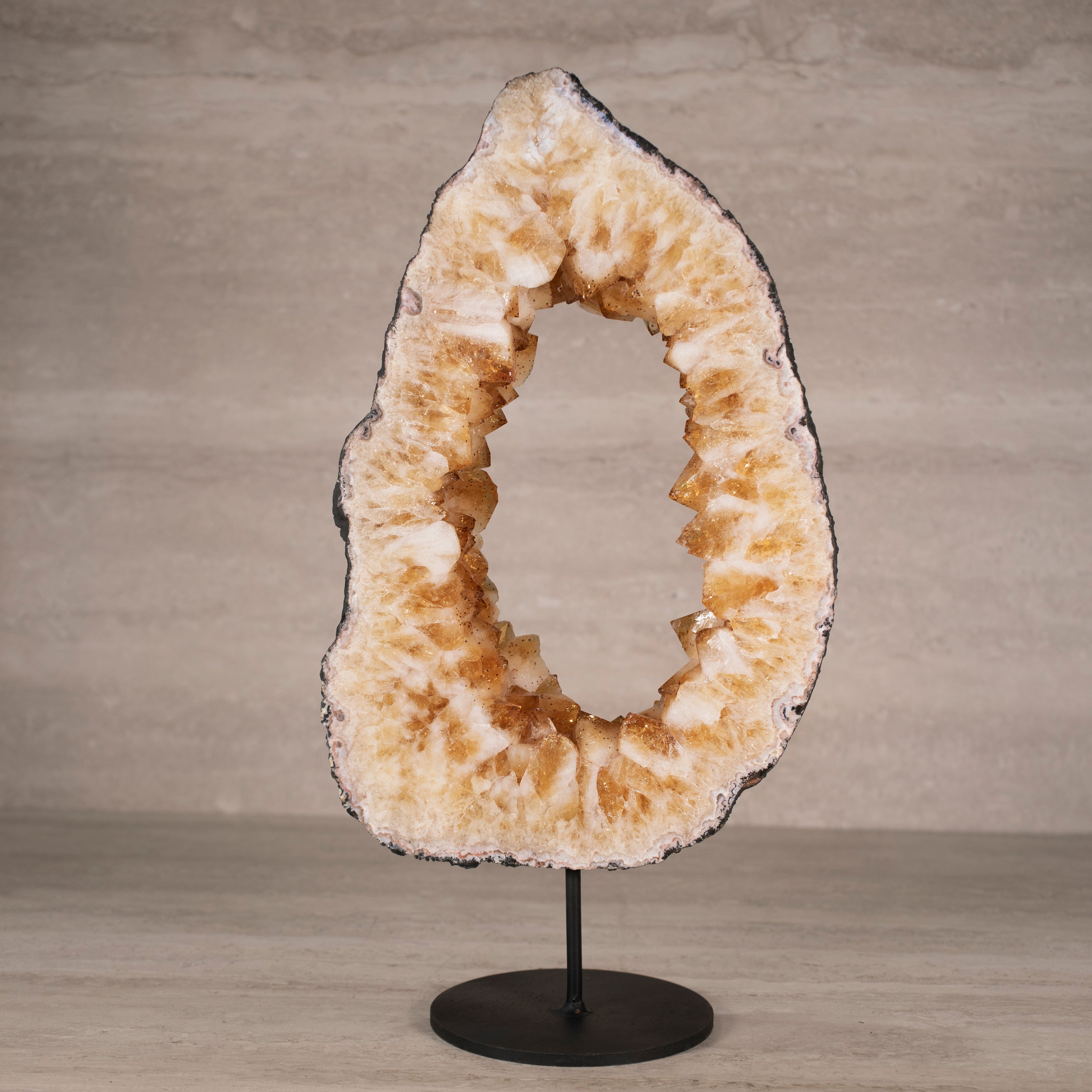 Kalifano Citrine Citrine Geode Ring on Custom Stand from Brazil - 16" / 16 lbs BCGR3600.002