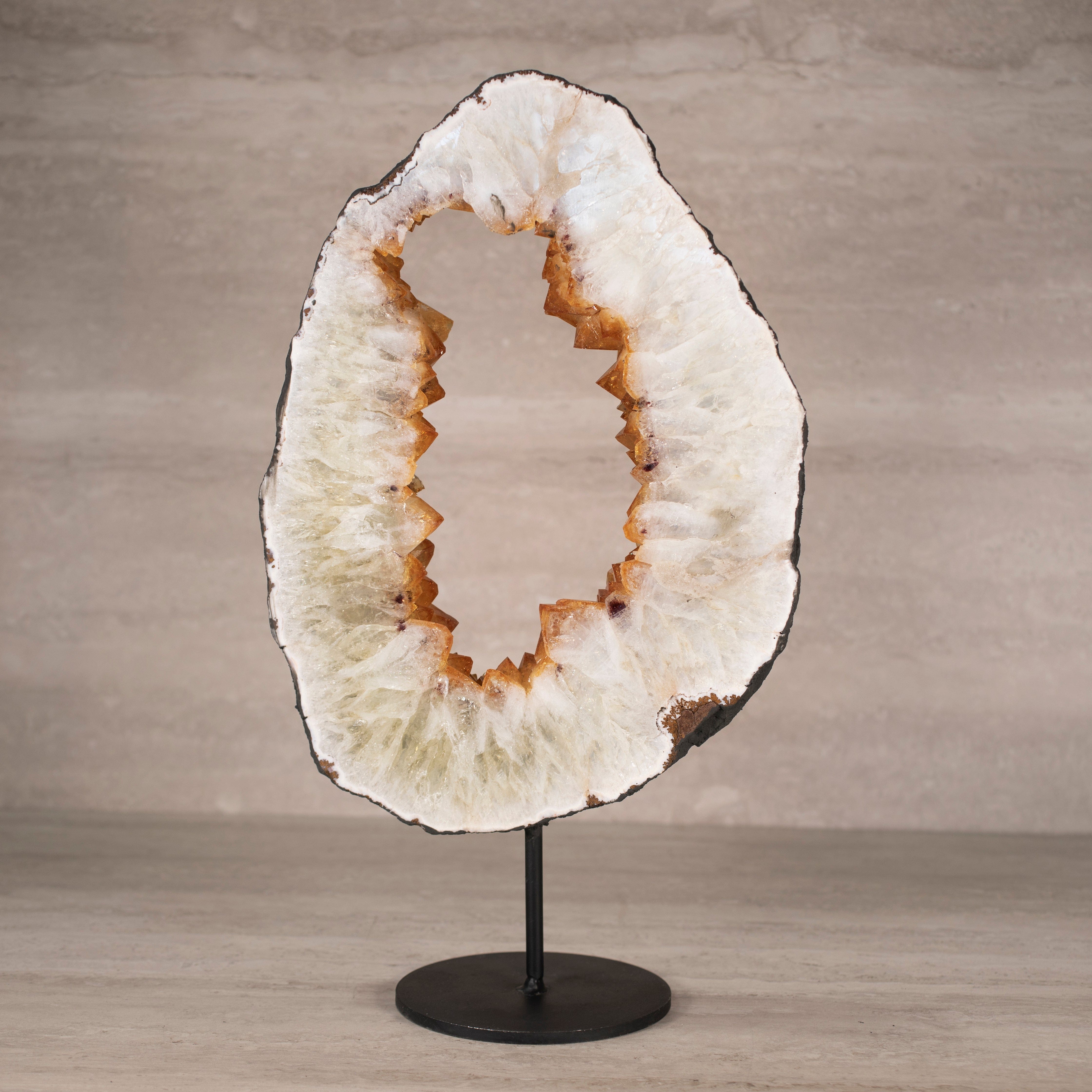 Kalifano Citrine Citrine Geode Ring on Custom Stand from Brazil - 16" / 20 lbs BCGR4400.001