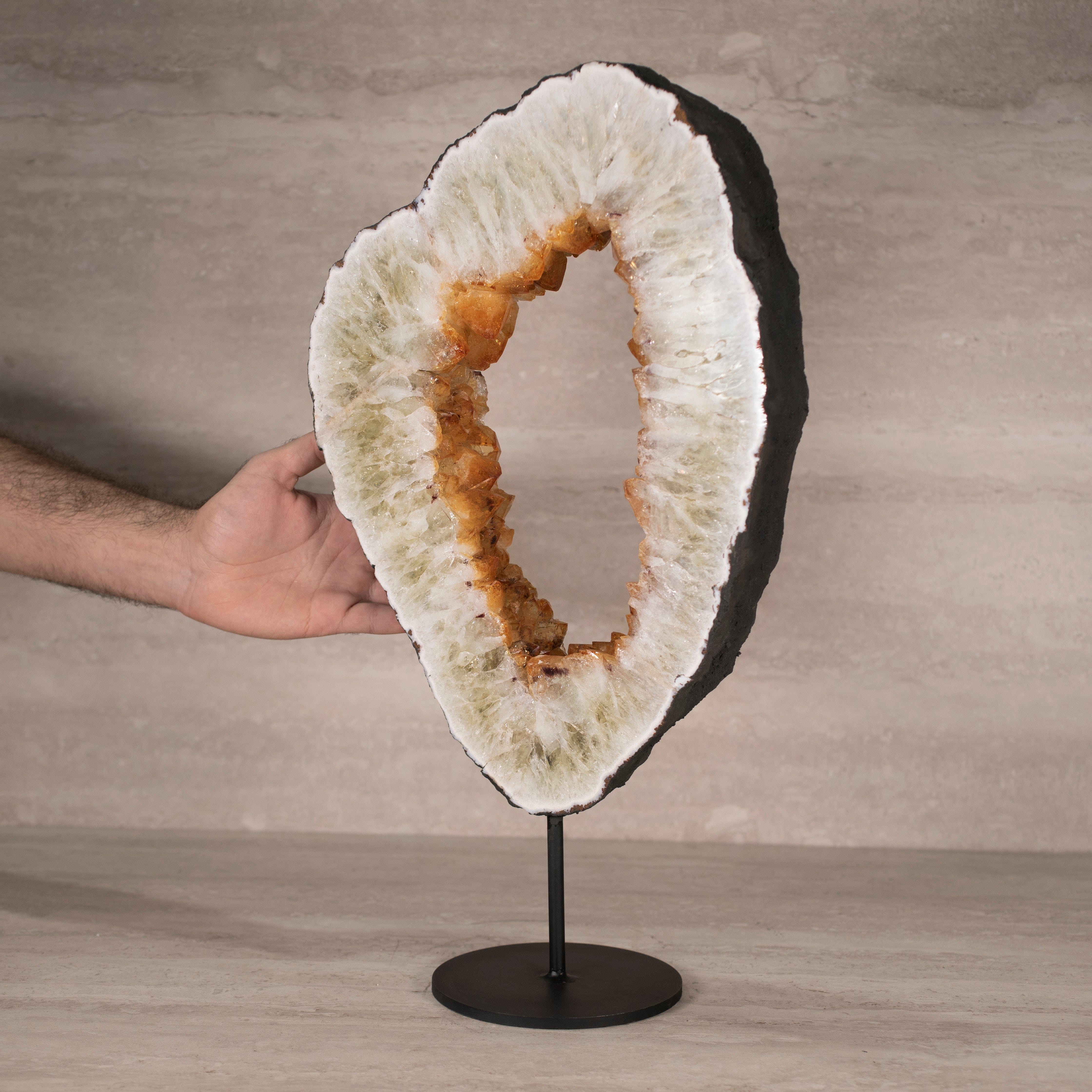 Kalifano Citrine Citrine Geode Ring on Custom Stand from Brazil - 17" / 19 lbs BCGR4400.002