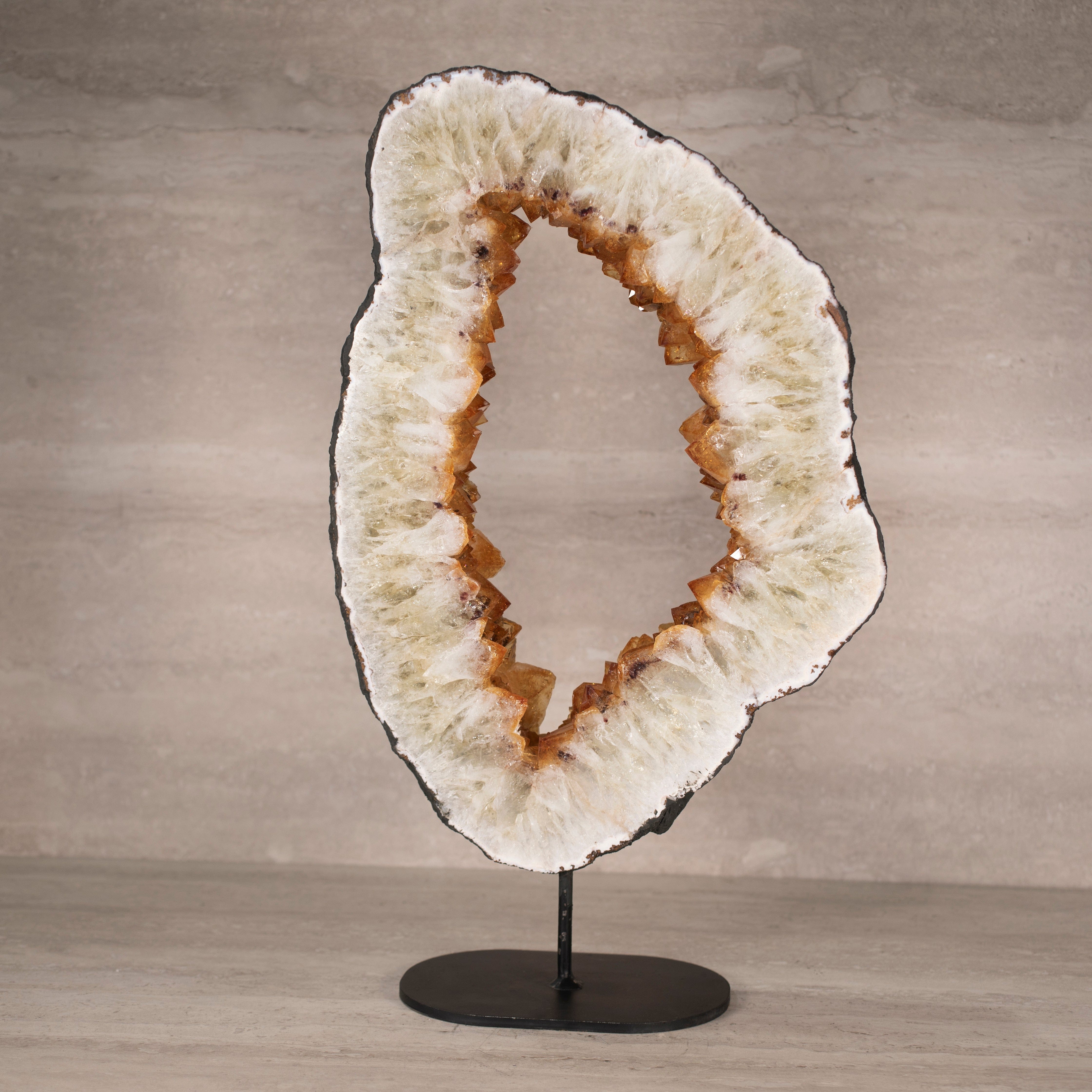 Kalifano Citrine Citrine Geode Ring on Custom Stand from Brazil - 19" / 26.5 lbs BCGR5600.001