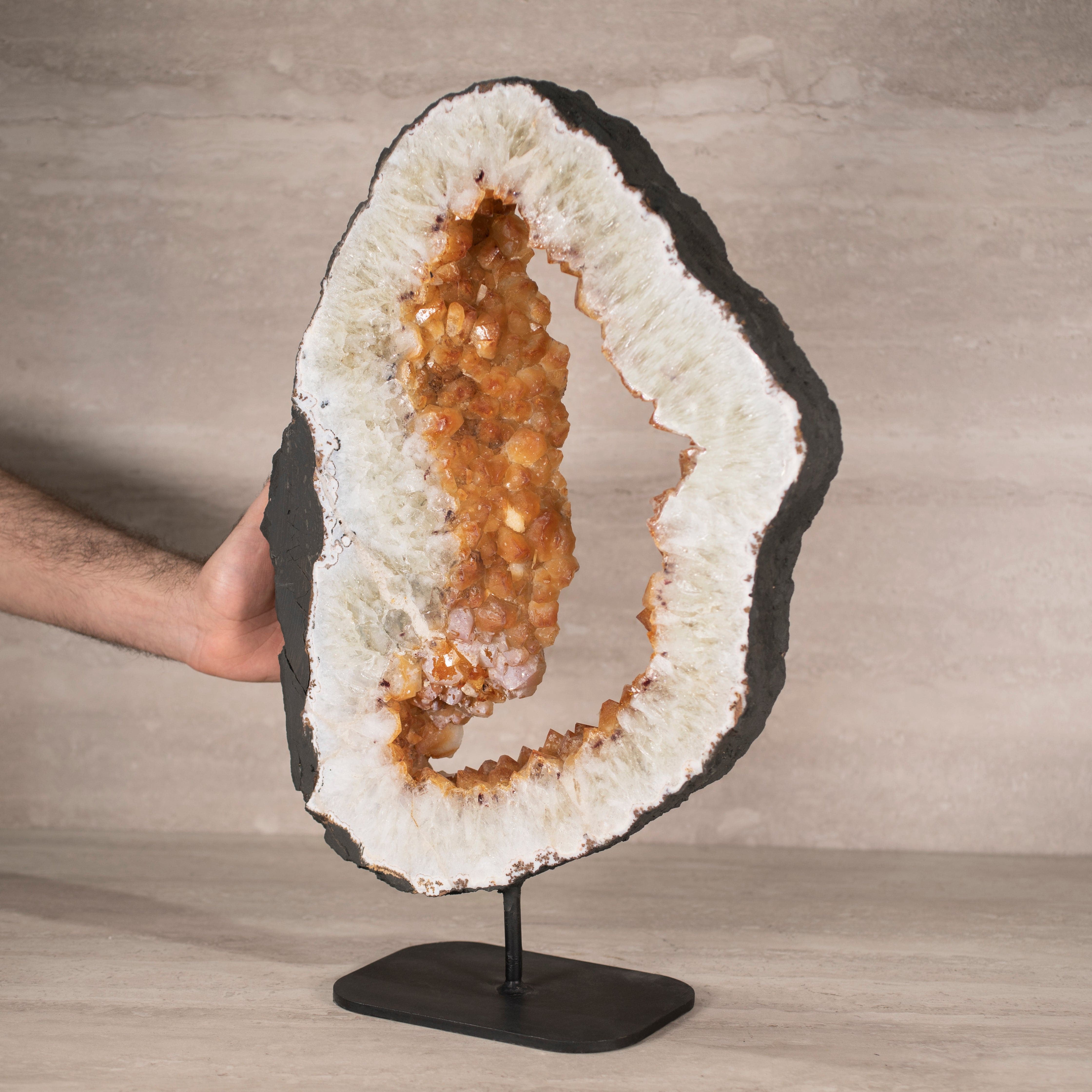 Kalifano Citrine Citrine Geode Ring on Custom Stand from Brazil - 19" / 30 lbs BCGR6400.002