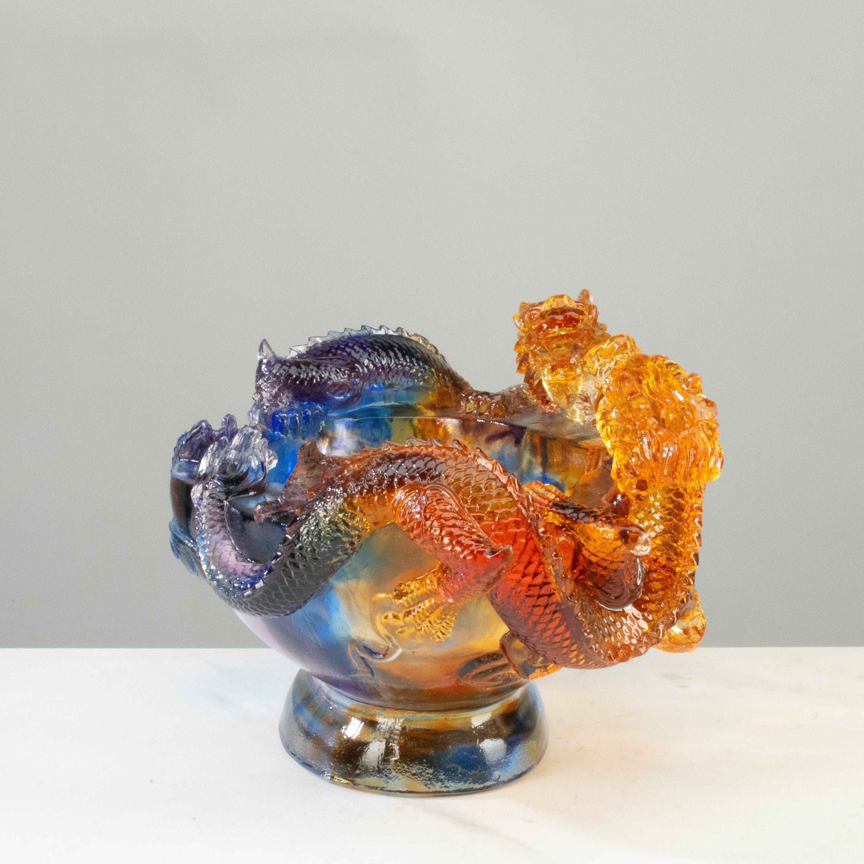 Kalifano Crystal Carving Magnificent Dragon Bowl Crystal Carving - A Symbol of Power and Good Fortune CR450-TB