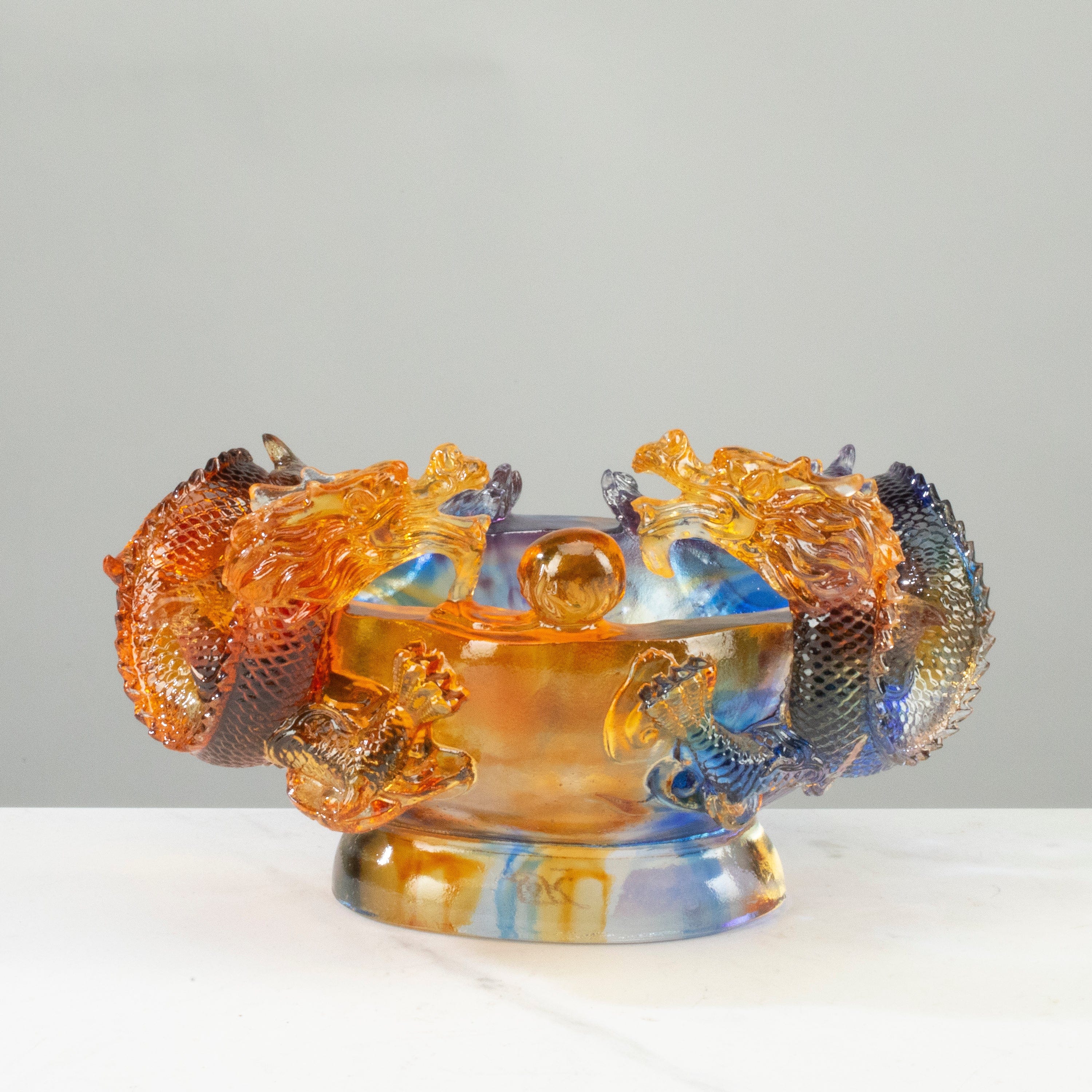 Kalifano Crystal Carving Magnificent Dragon Bowl Crystal Carving - A Symbol of Power and Good Fortune CR450-TB