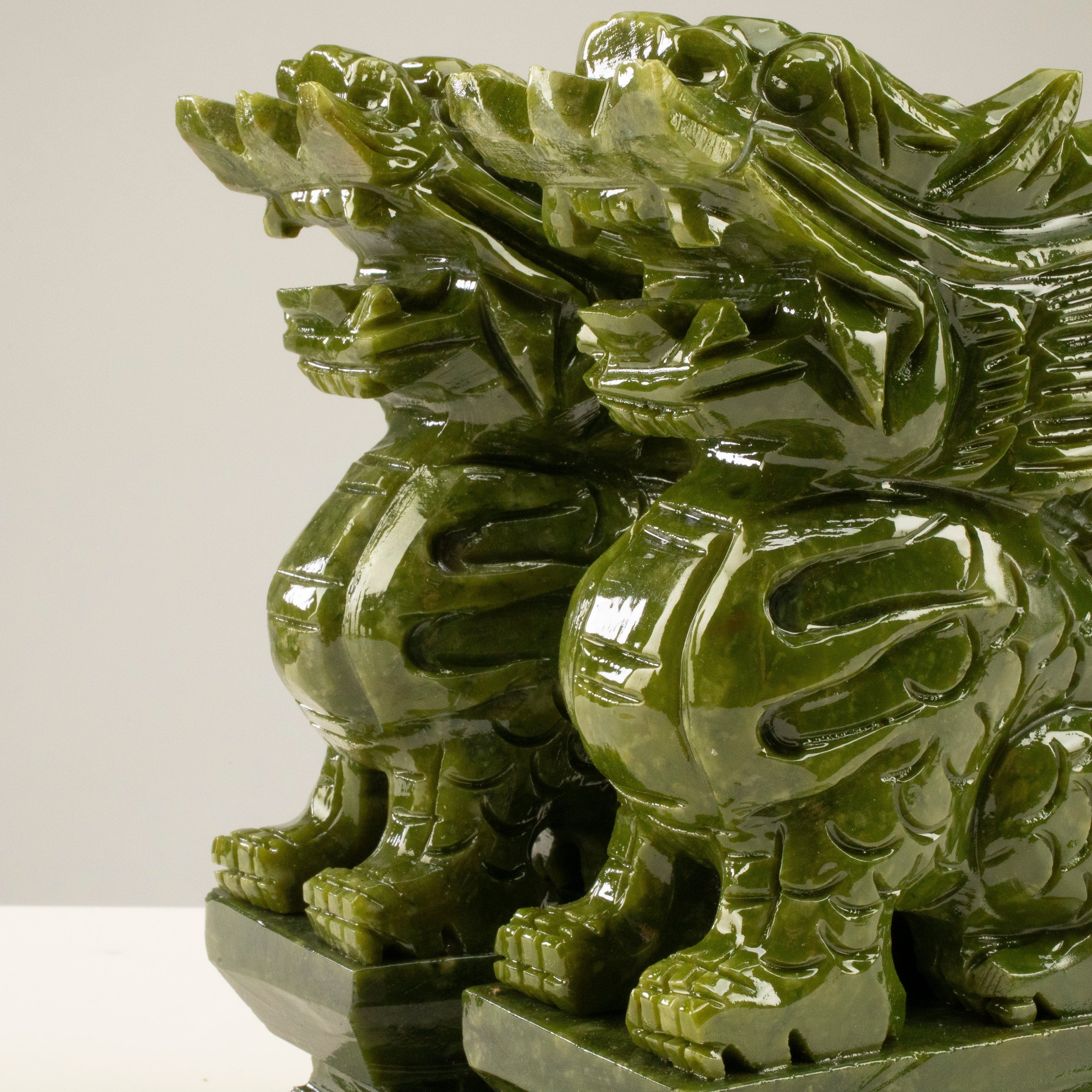 Kalifano Crystal Carving Magnificent Kylin Dragon Jade Carving Pair - A Symbol of Protection and Peace CV230-KD-JADE