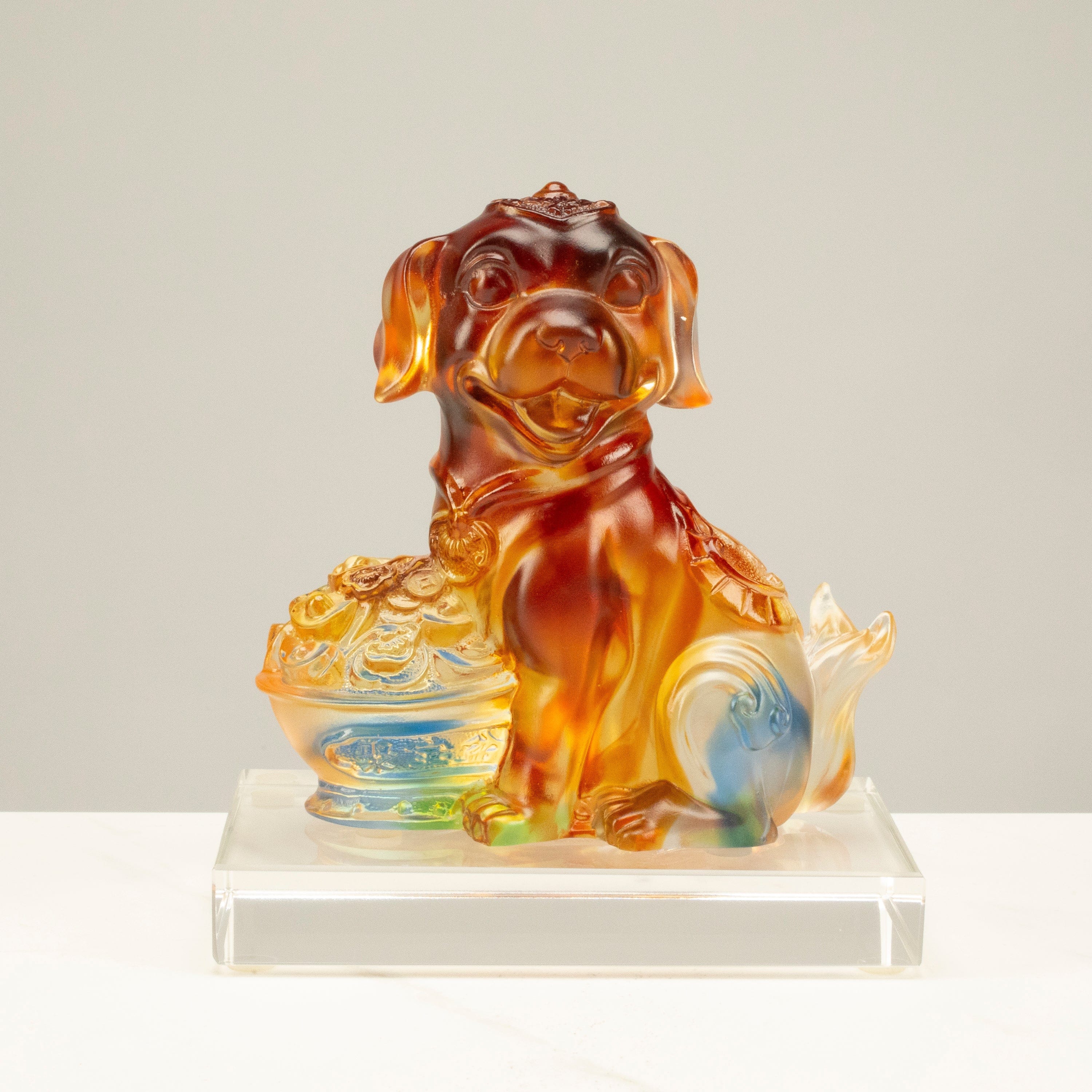 Kalifano Crystal Carving Money Dog Glass Carving Art CRYSTAL.184