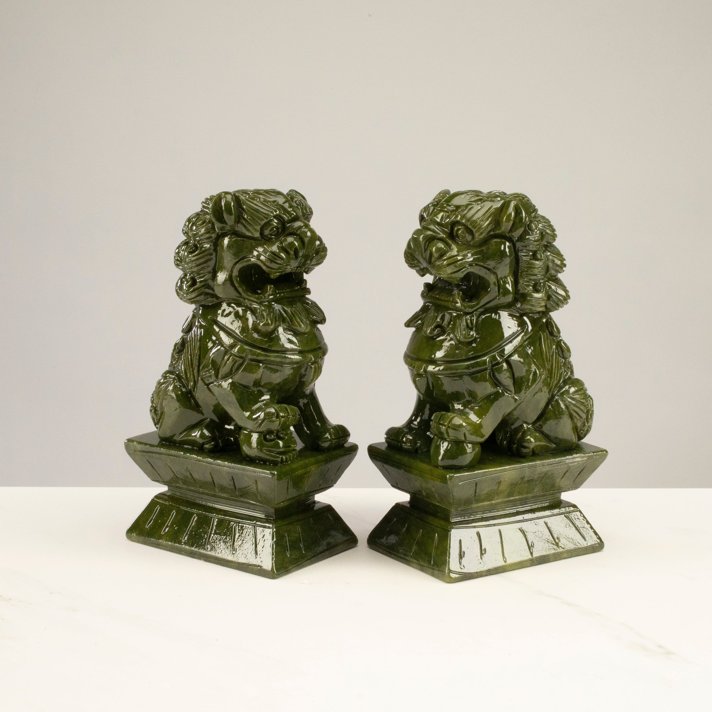 Kalifano Crystal Carving Protective Foo Dog Jade Carving Pair - A Symbol of Good Luck and Protection CV230-FD-JADE