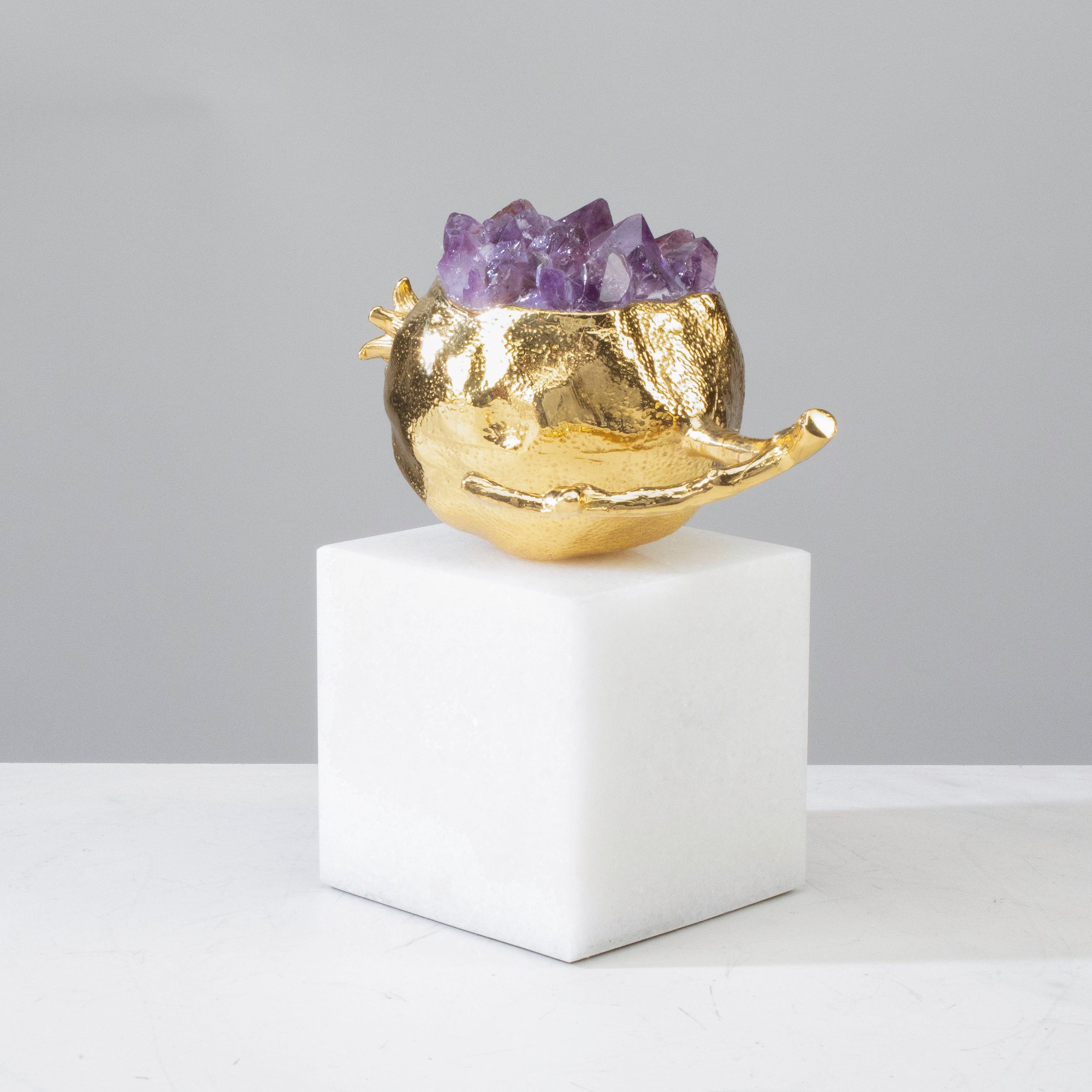 KALIFANO Crystal Home Decor Brass Amethyst Pomegranite on Marble Base HG1583B-AM
