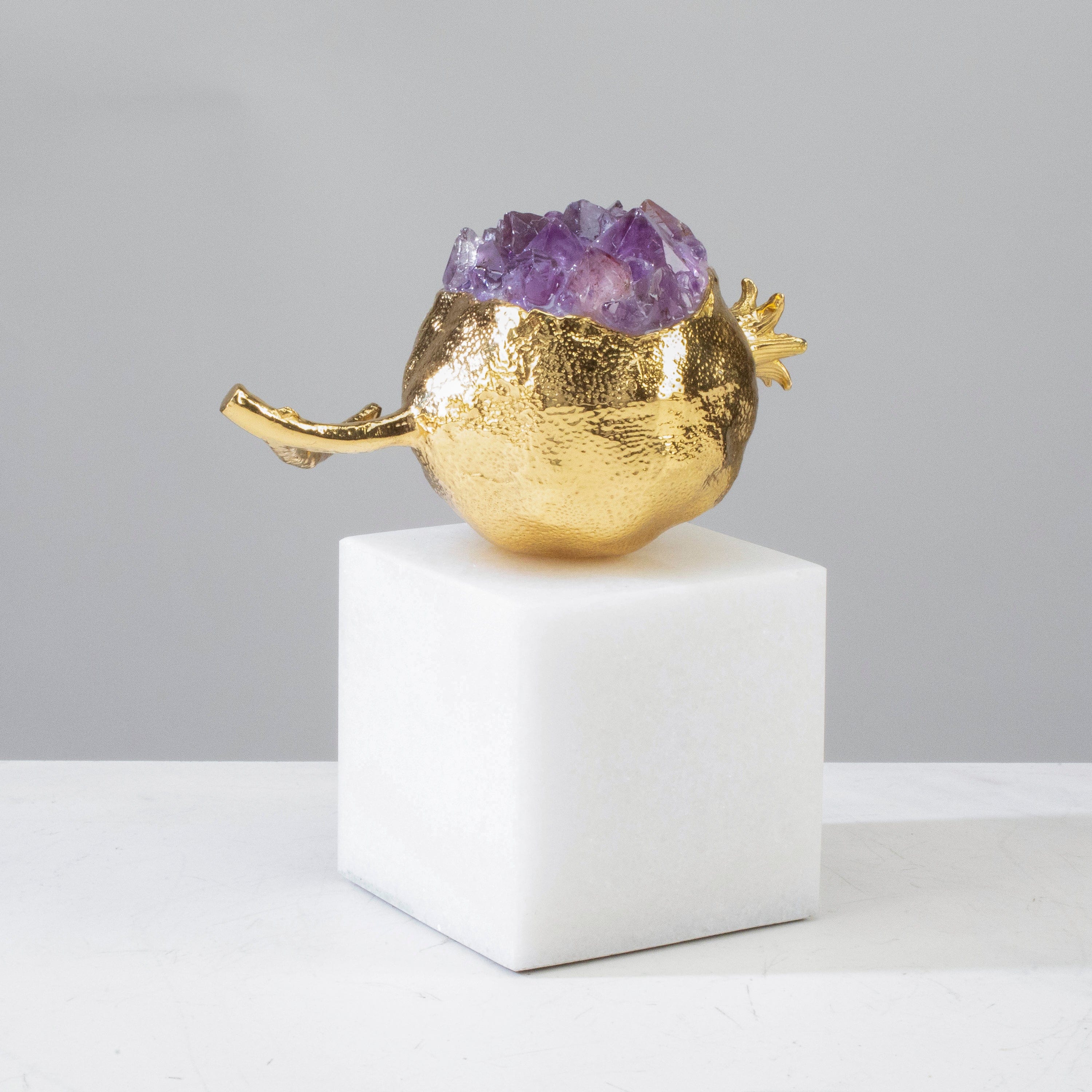 KALIFANO Crystal Home Decor Brass Amethyst Pomegranite on Marble Base HG1583B-AM