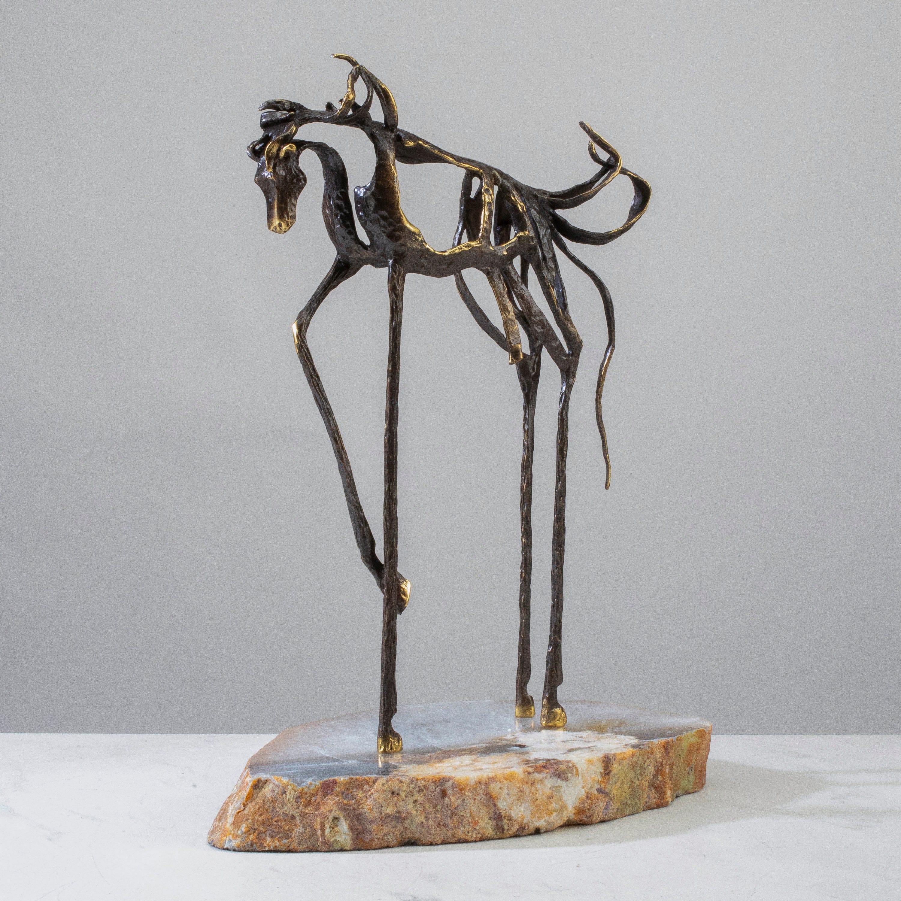 KALIFANO Crystal Home Decor Brass Horse on Agate Slice HG1483-AG