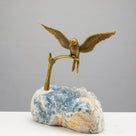 Brass Hummingbird on Blue Celestite Cluster Base