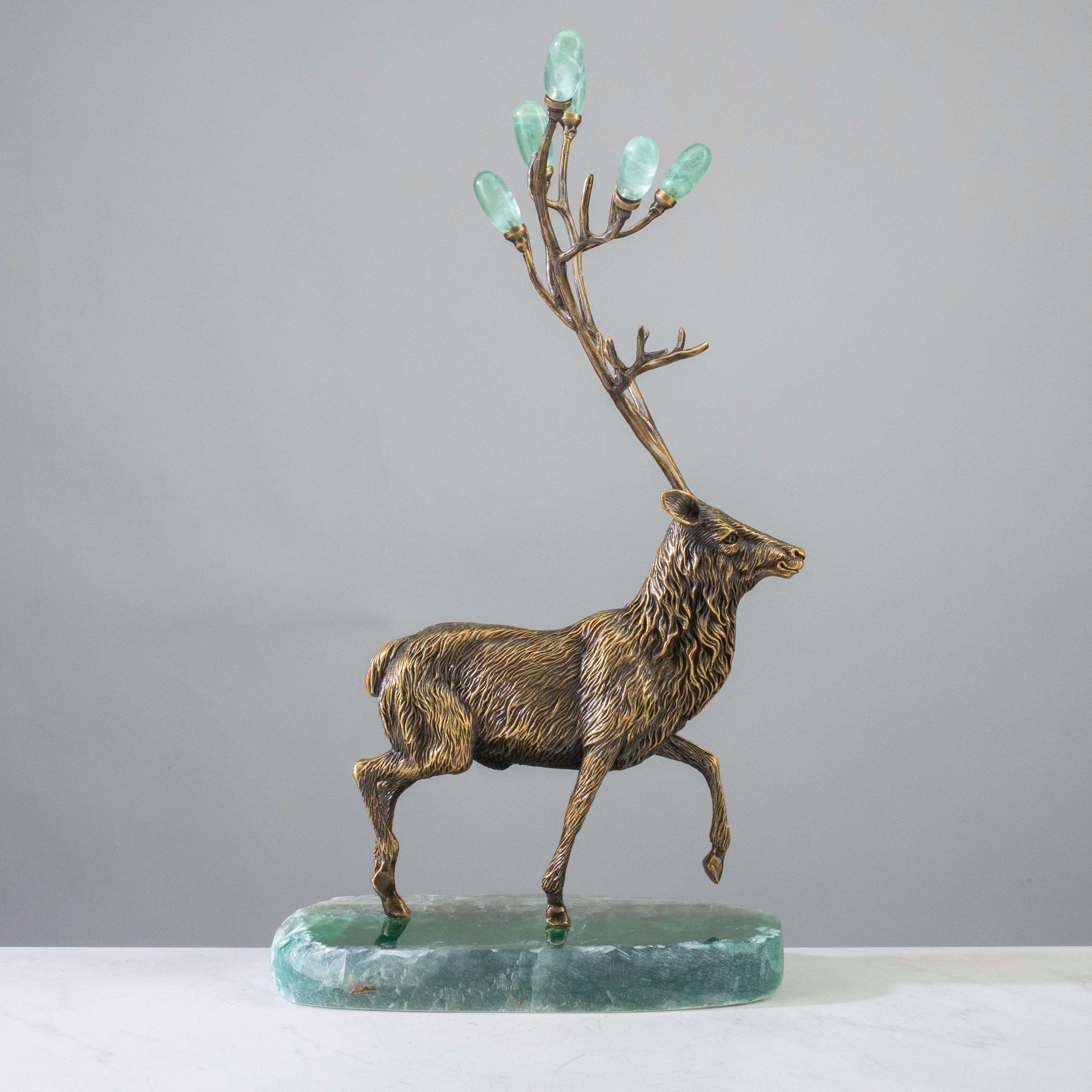 KALIFANO Crystal Home Decor Brass Moose with Fluorite Antlers HG1465A-FL