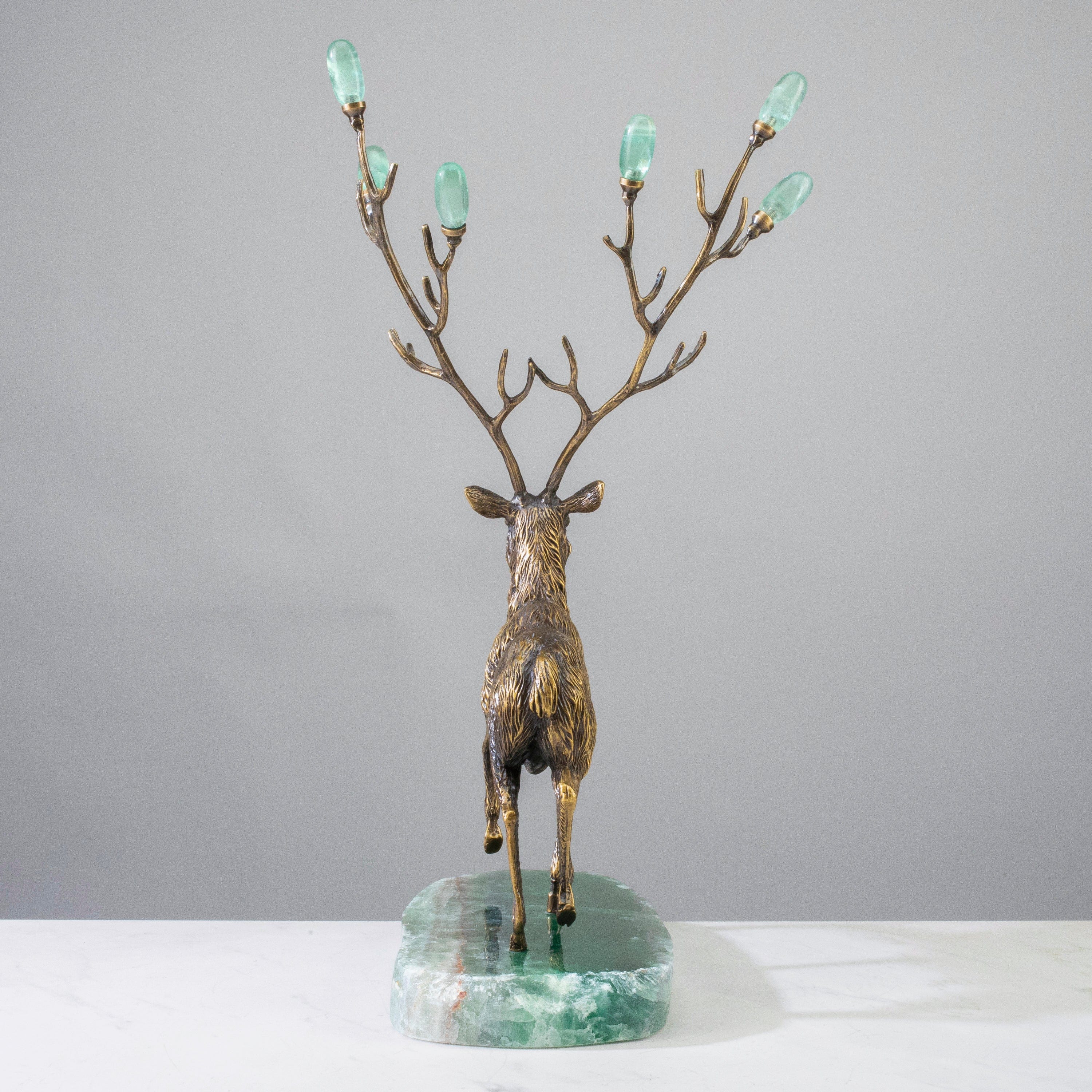 KALIFANO Crystal Home Decor Brass Moose with Fluorite Antlers HG1465A-FL